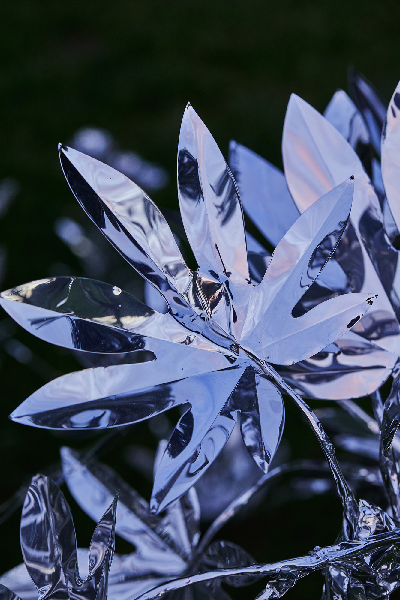 Title: The aluminum garden -structural studies of plants- mirror surface, Year:2019, Material: Aluminium Foil 0.2mm, Photo by Shinji Minegishi