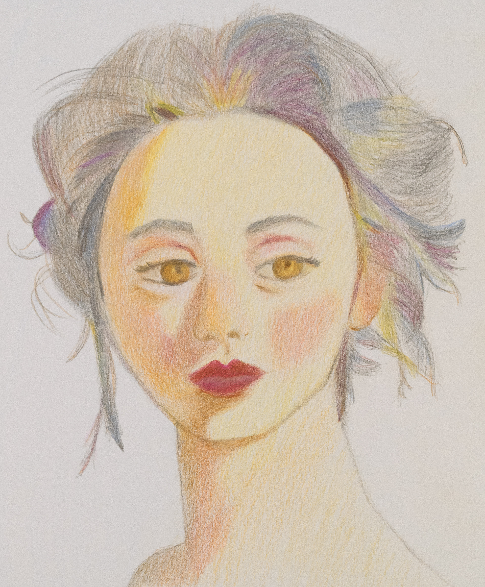 Portrait Drawing study of different color values with Faber Castell Color Pencils