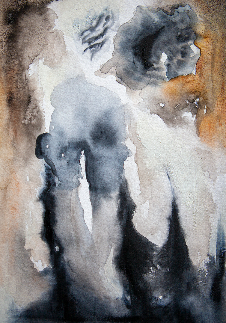 Turturikyyhky 1 / European turtle dove 1, 2021, Aquarelle and oil on paper, 30 cm x 21 cm