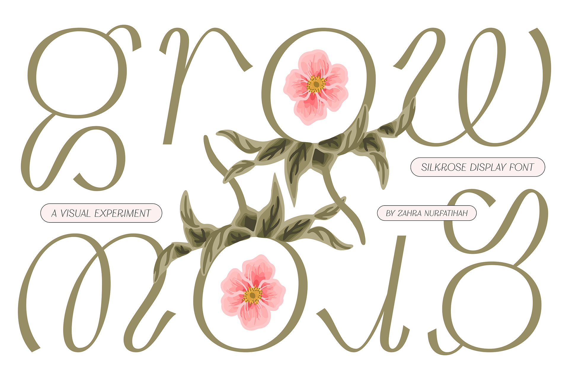 Silkrose modern aesthetic display font with elegant and beautiful curves, displayed with flower element decoration