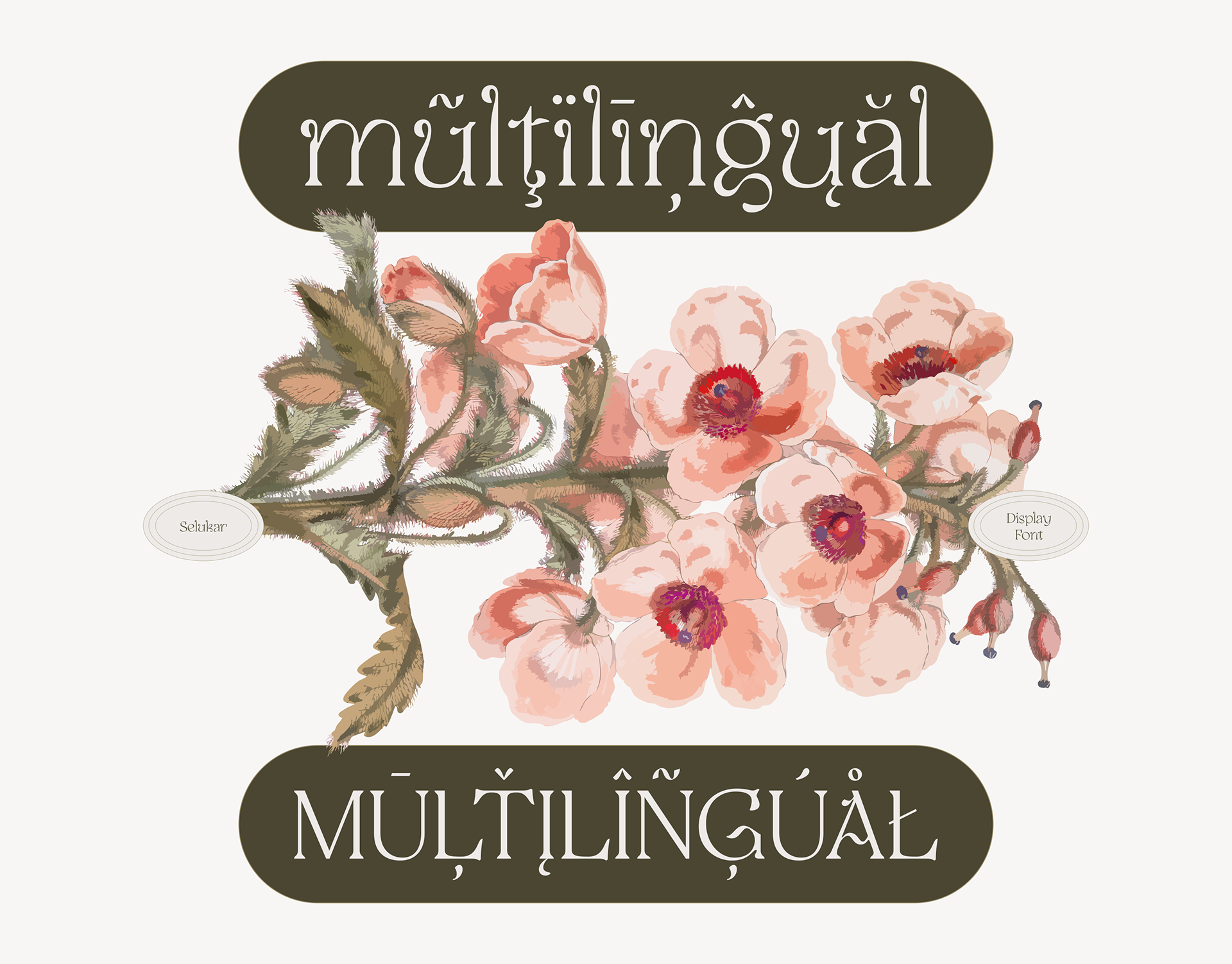 Multilingual characters from Selukar vintage display serif font