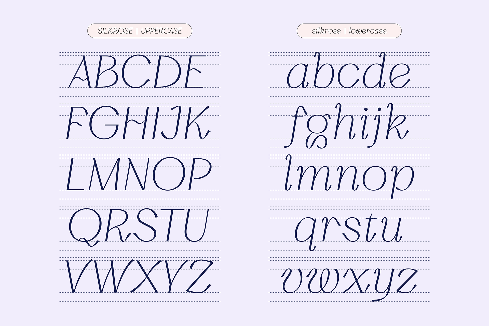 Sample of uppercase and lowercase text of Silkrose display typeface
