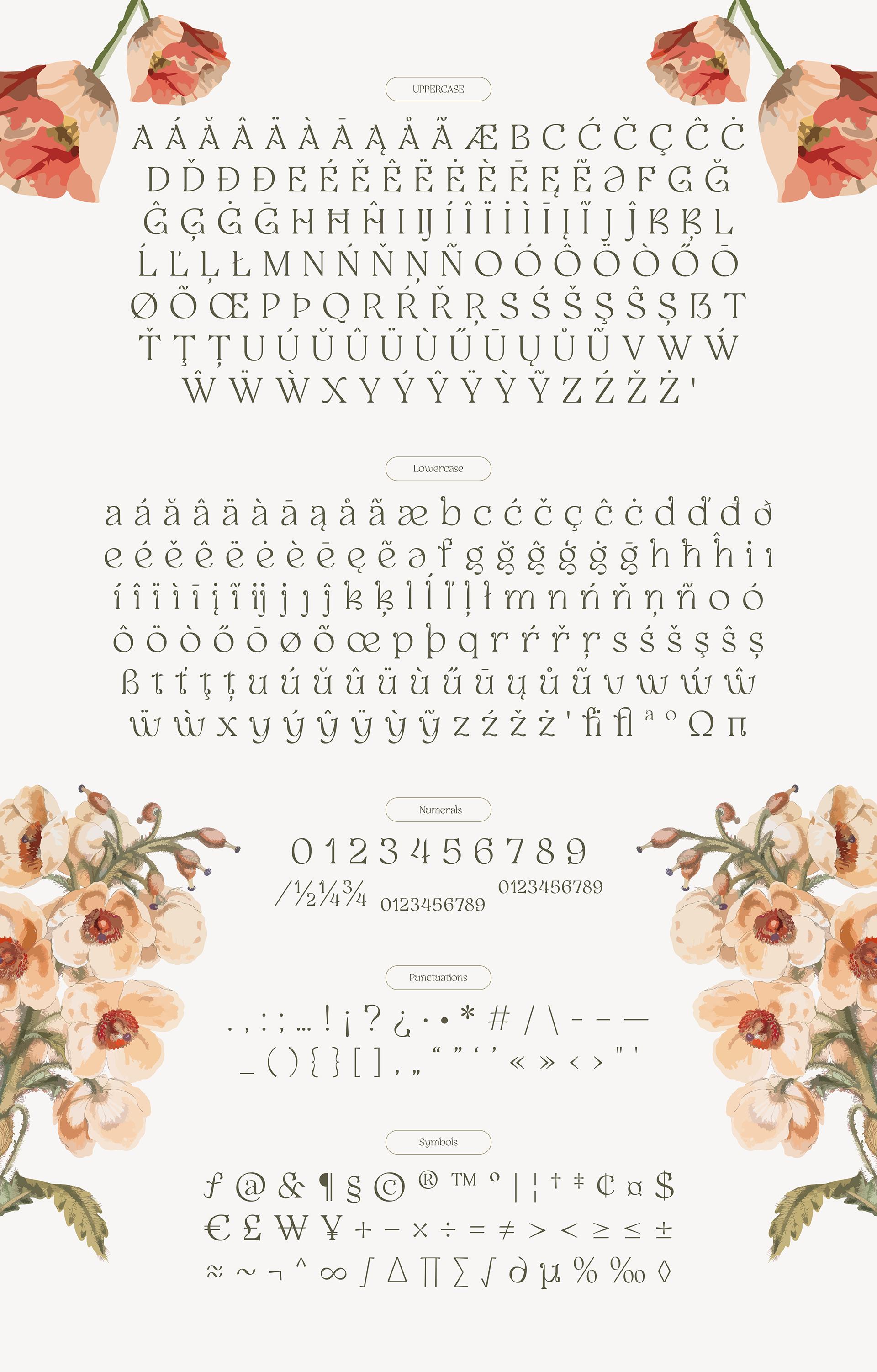 Letters, Numerals, Symbols, Punctuations from Selukar vintage display serif font