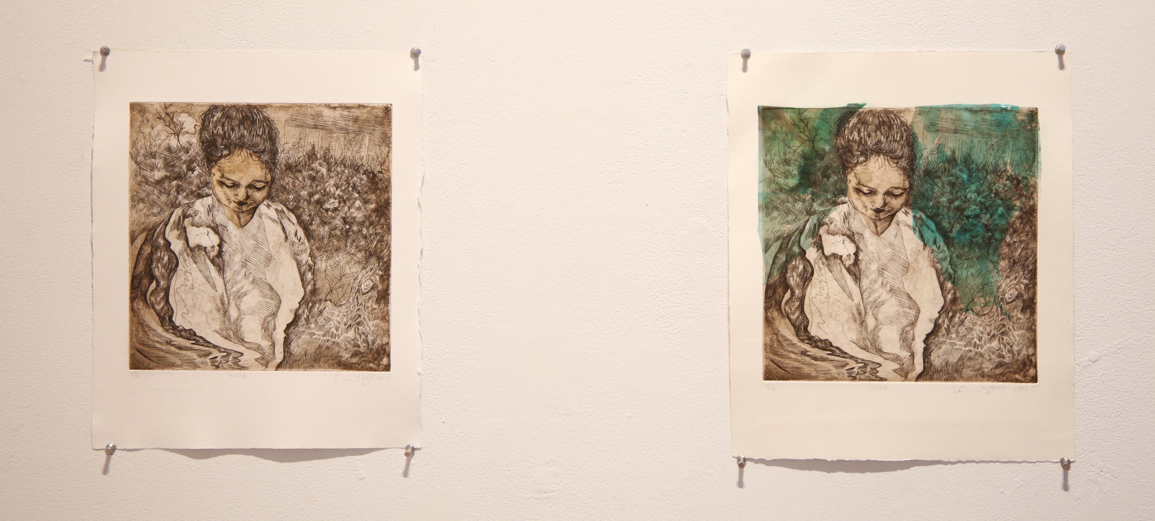 Bella, Intaglio Aquatint and Etching with Hand-dyed Chine-colle, 2023