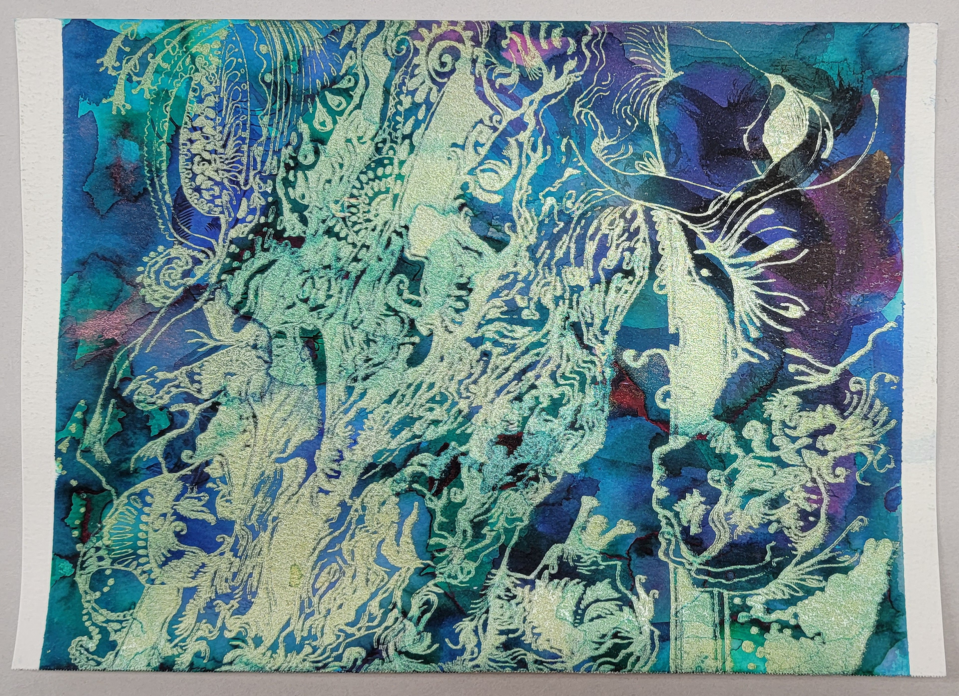 Screen-print on Watercolored Paper