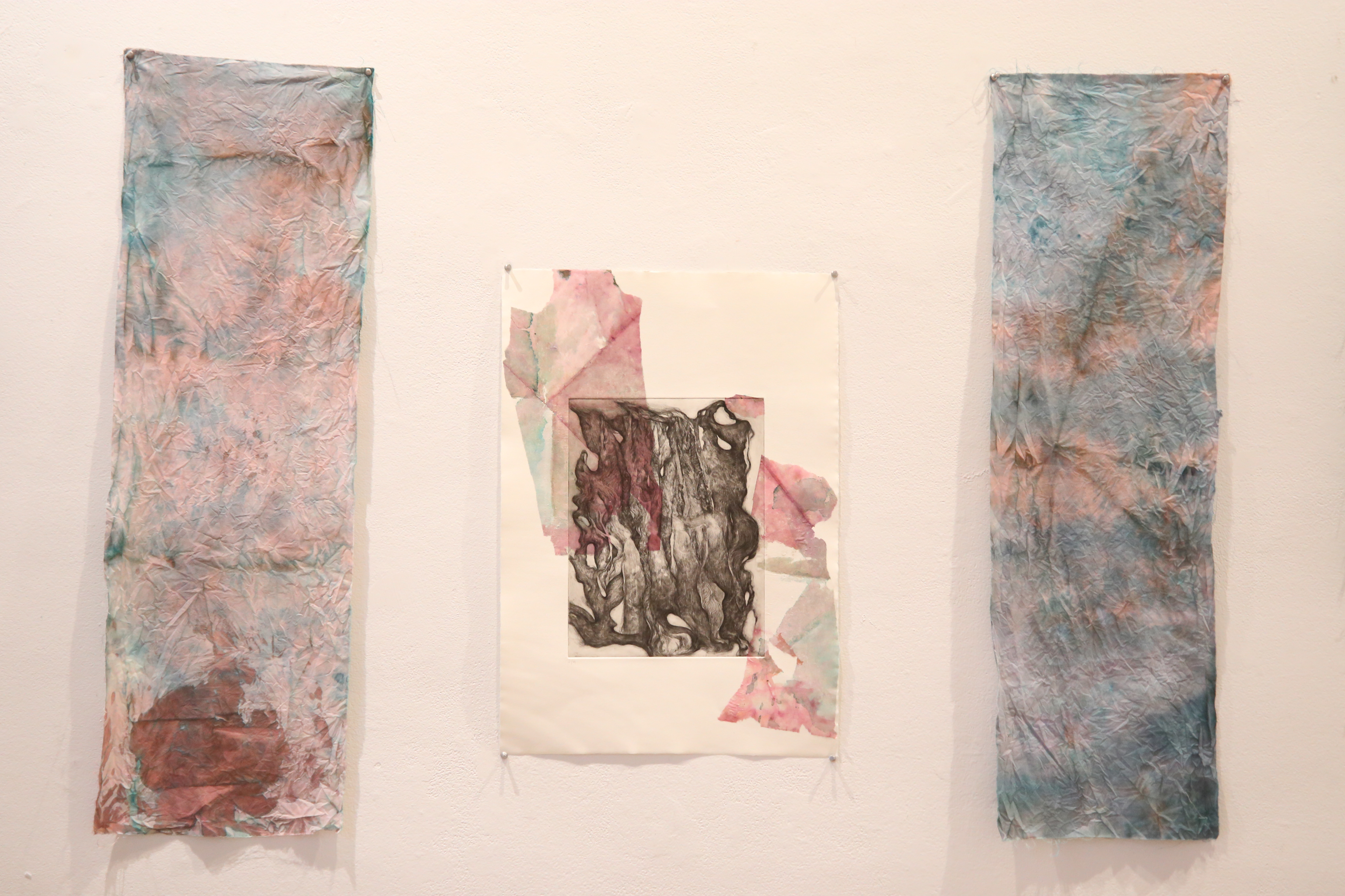 Mom's Prayers, Intaglio Aquatint and Etching with Hand-dyed Chine-colle, 2023 