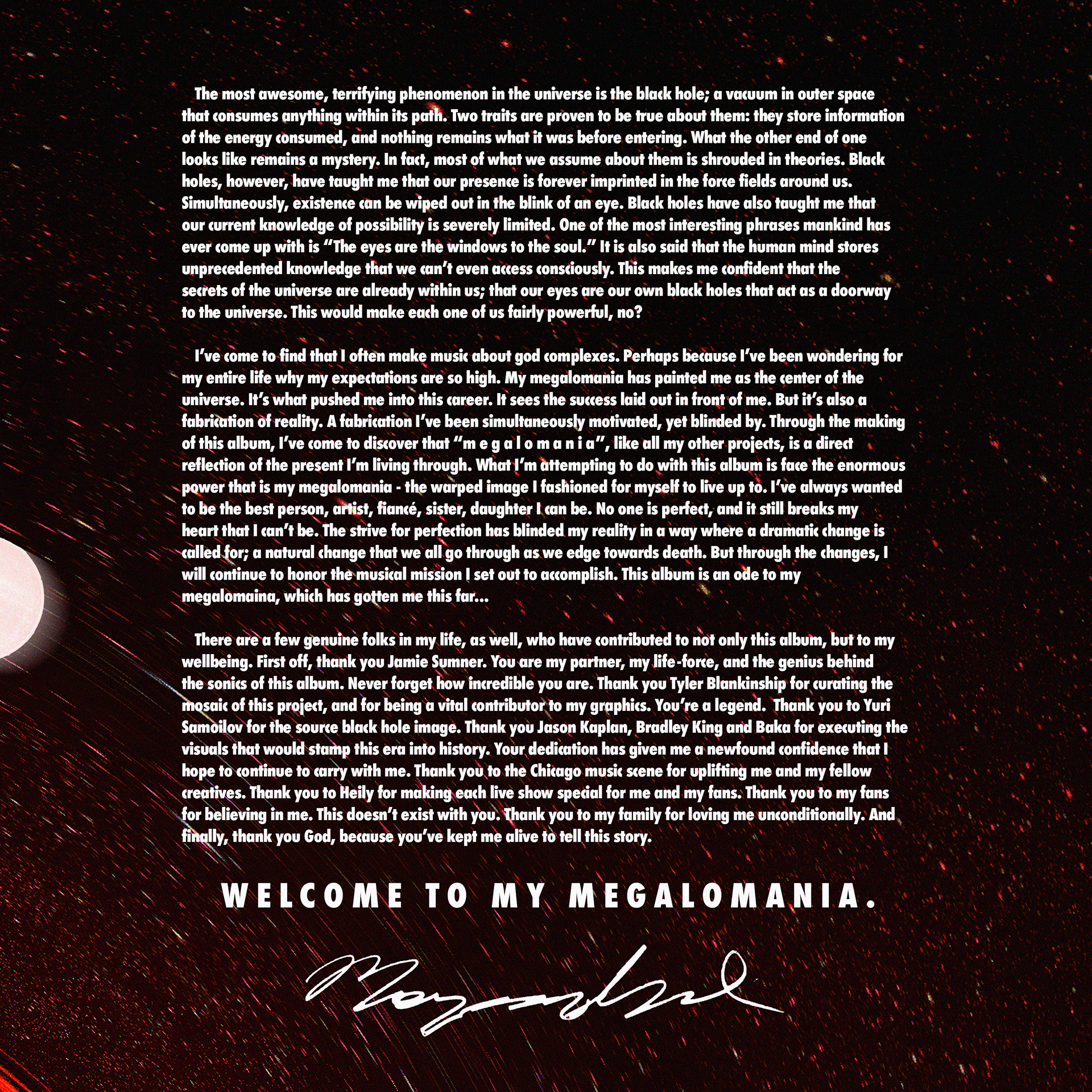 Morgan Gold - "Megalomania" album acknowledgements