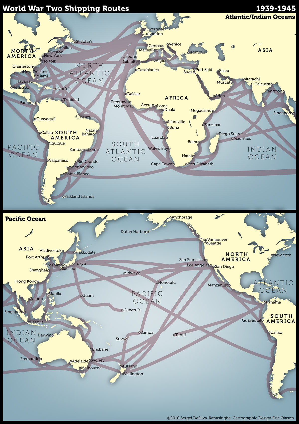 Eric Olason - Mapmaker - Cartographic Artist - World War II Shipping Routes (2 maps)