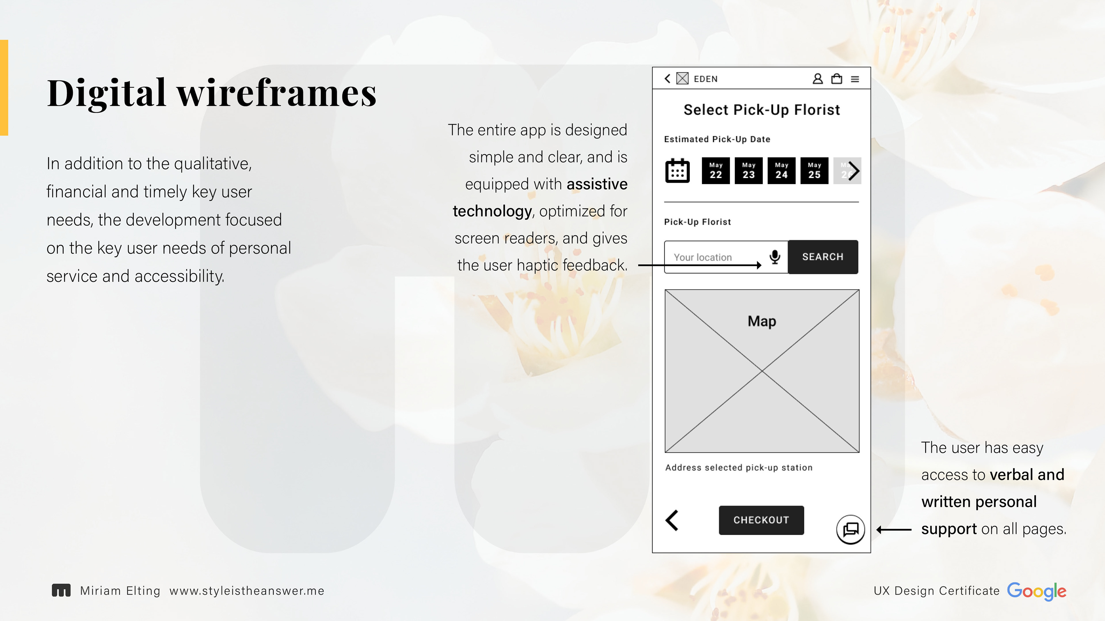 Digital wireframes: In addition to the qualitative, financial and timely key user needs, the development focused on the key user needs of personal service and accessibility.