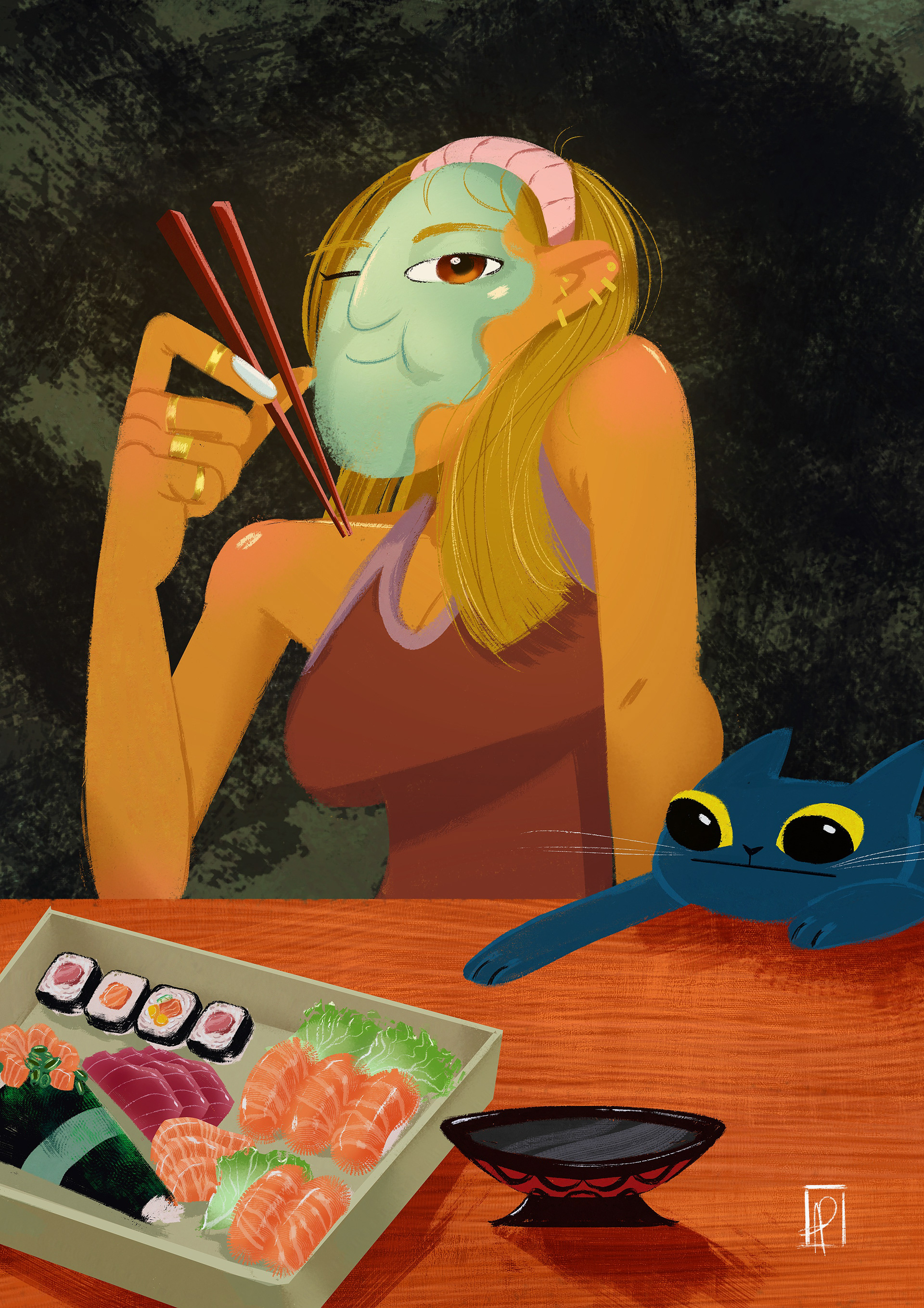 A GIRL AND HER SUSHI
