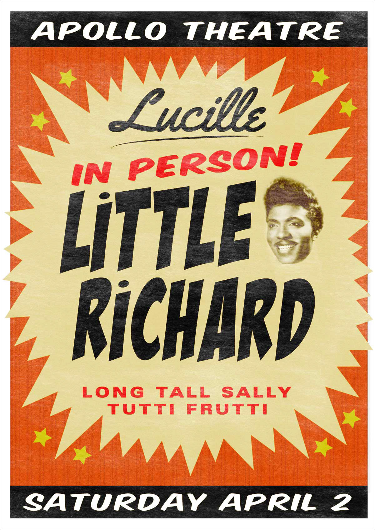 Recreation of vintage Little Richard concert poster with letterpess effect