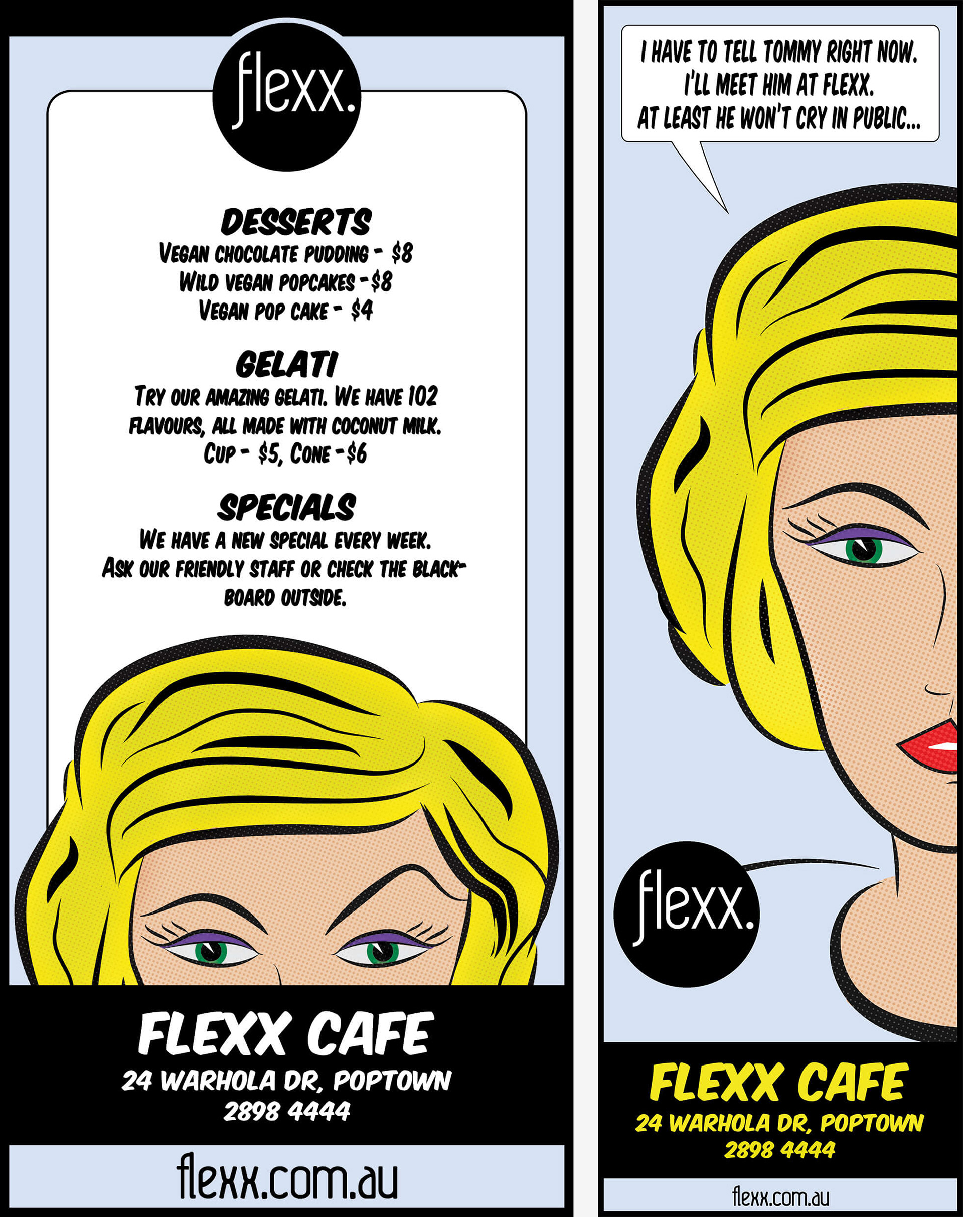 Pop art style vegan menu