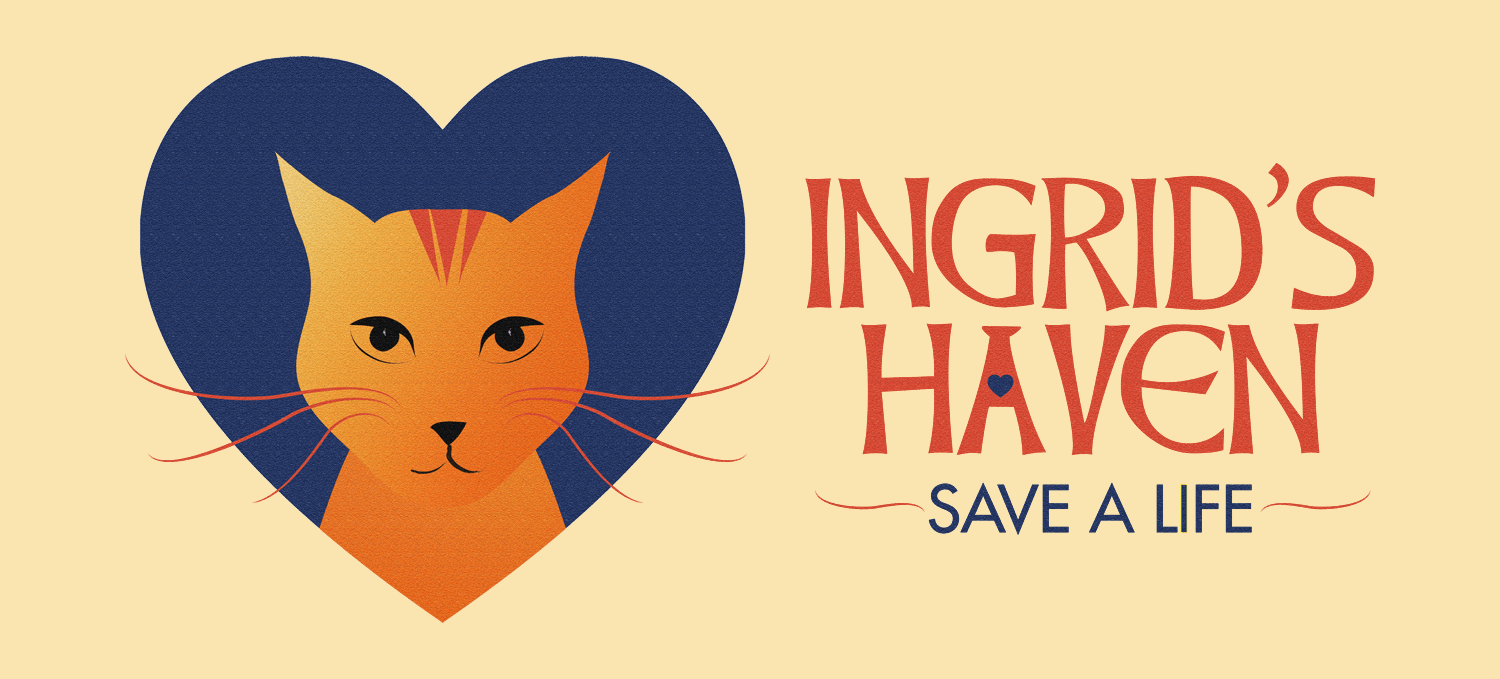 Logo for a cat shelter showing an illustration of a cat's face in a love heart shape.