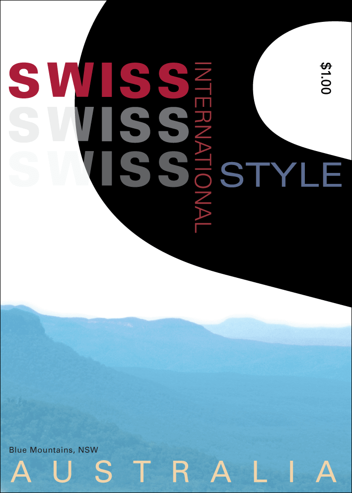 Postage stamp design in Swiss Typography style.