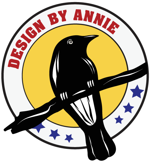 Logo for Annie Basile graphic design services showing an illustration of a currawong