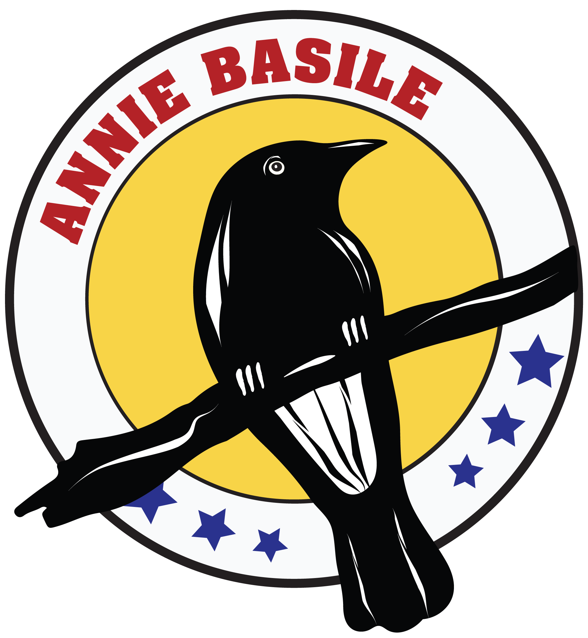 Logo for Annie Basile graphic design services showing an illustration of a currawong