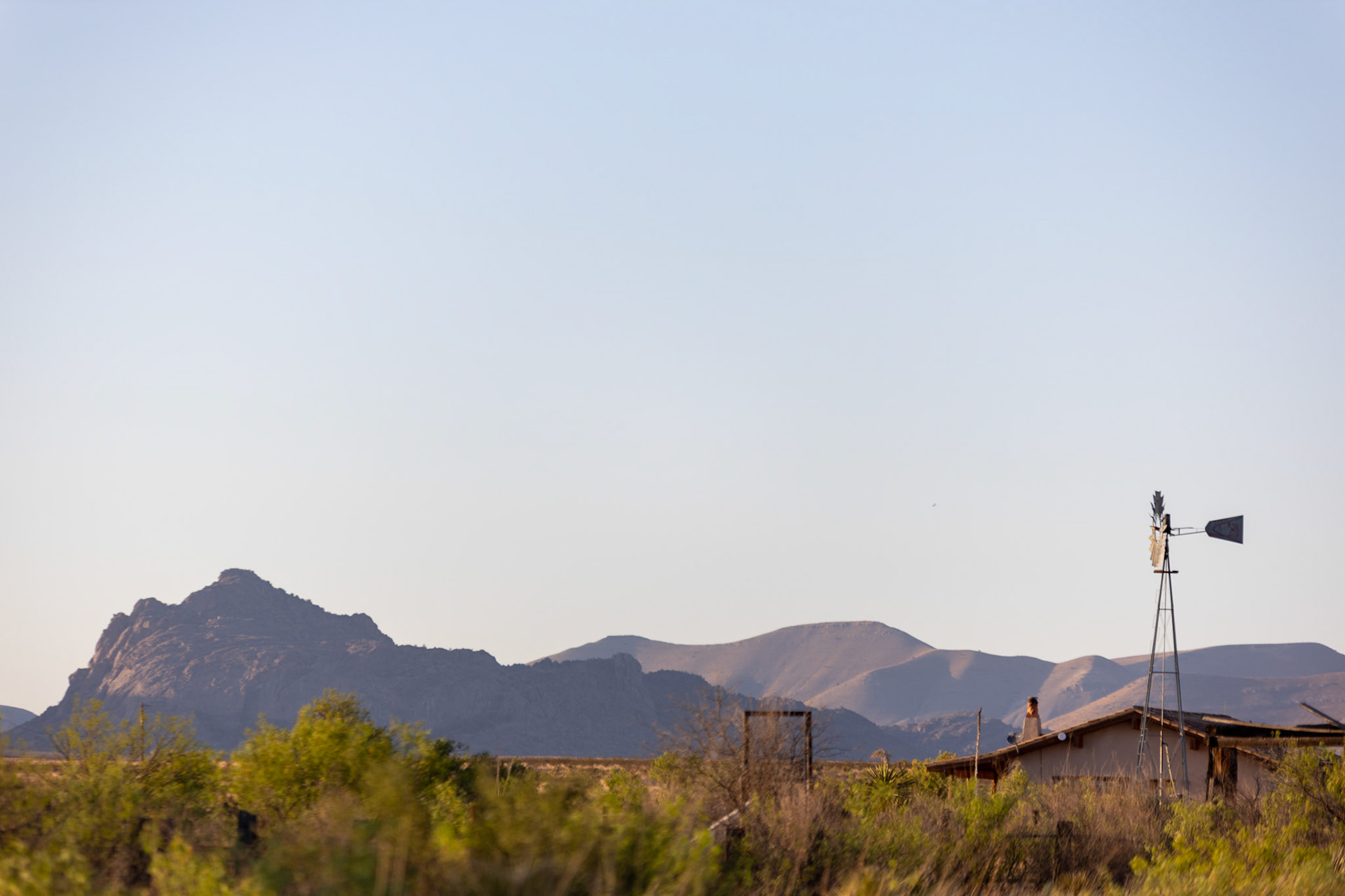 Distant mountains and clear skies in Marathon, TX.