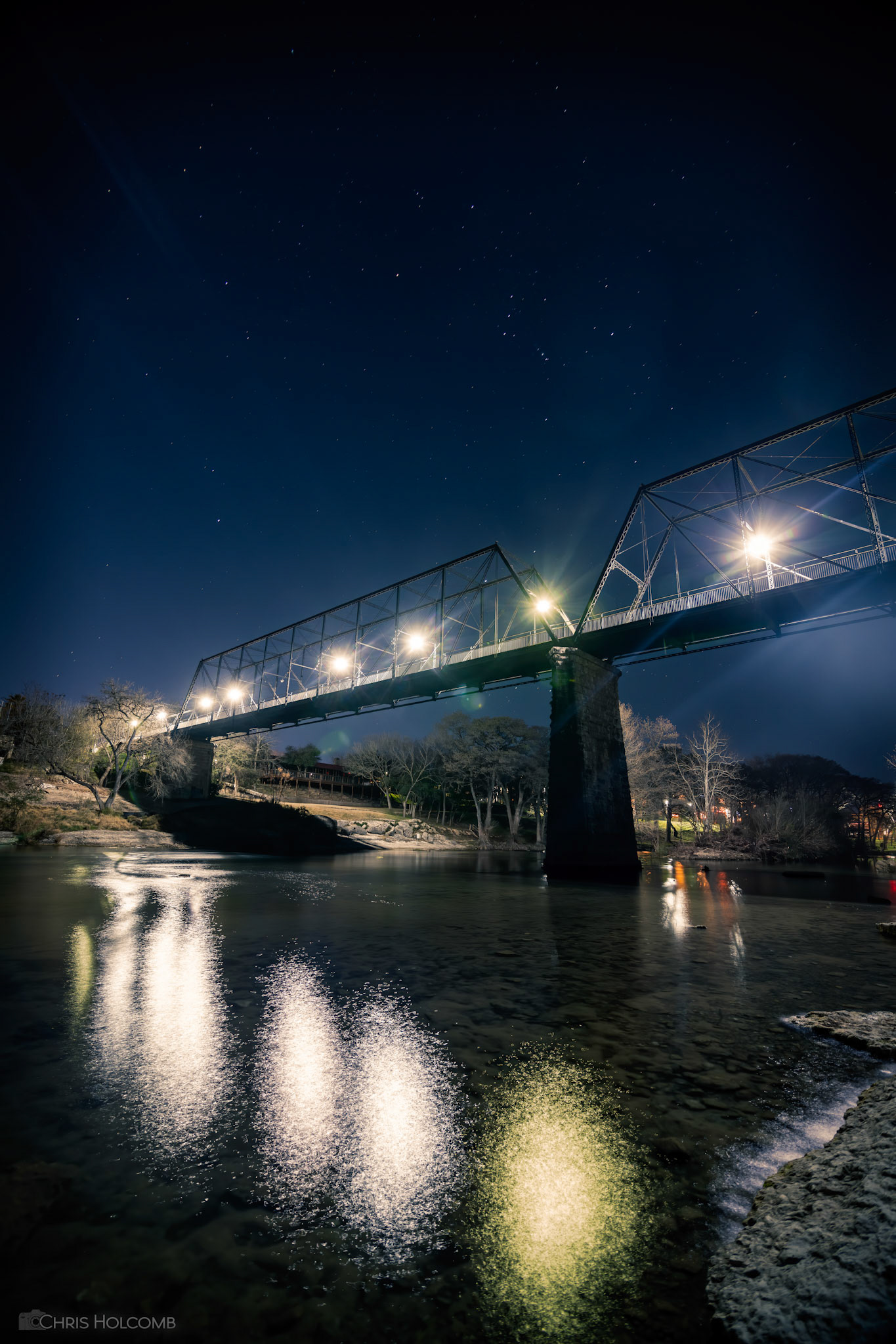 Orion constellation over the Faust Bridge, New Braunfels TX.