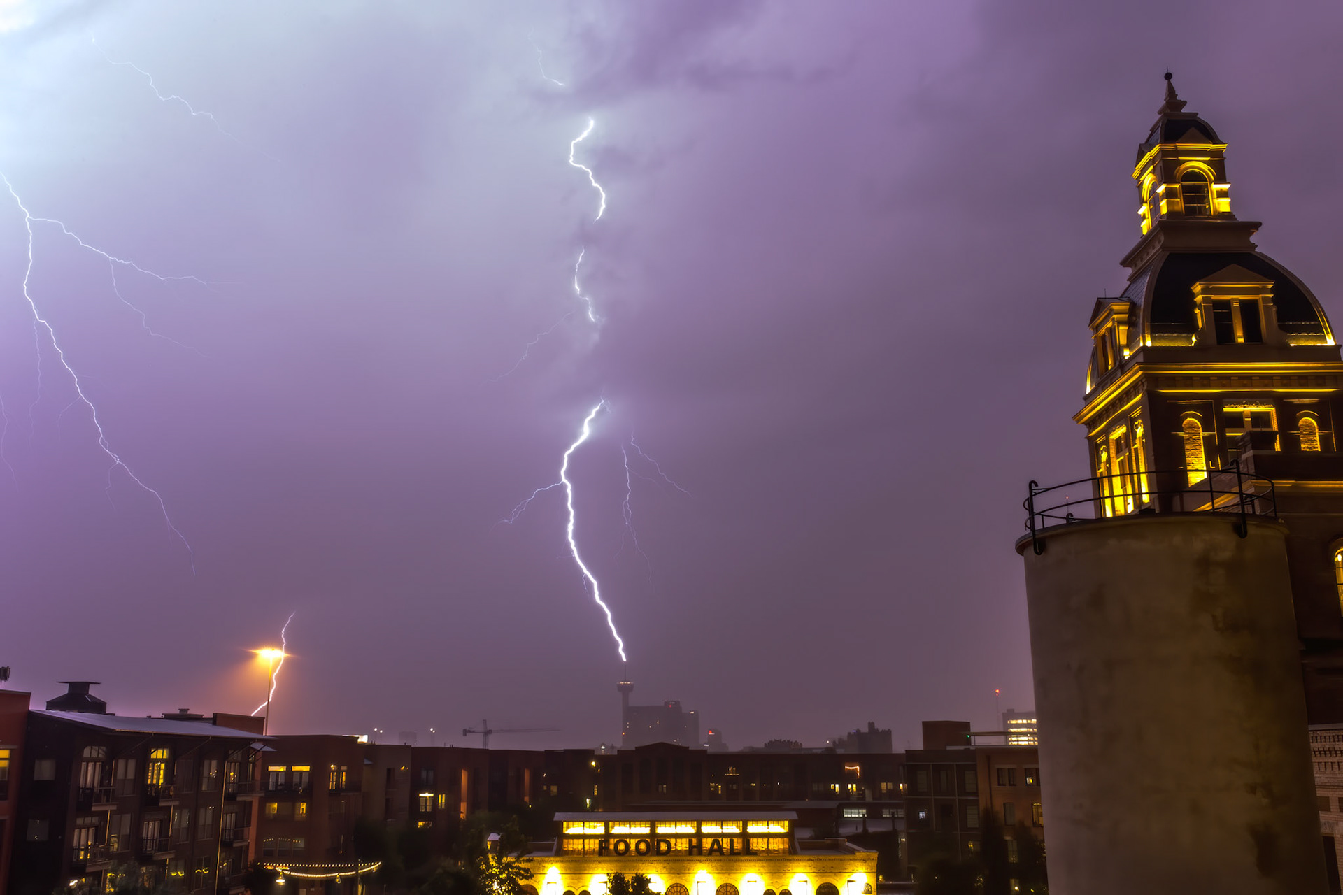 Lightning zapping the Tower of the Americas, San Antonio TX.