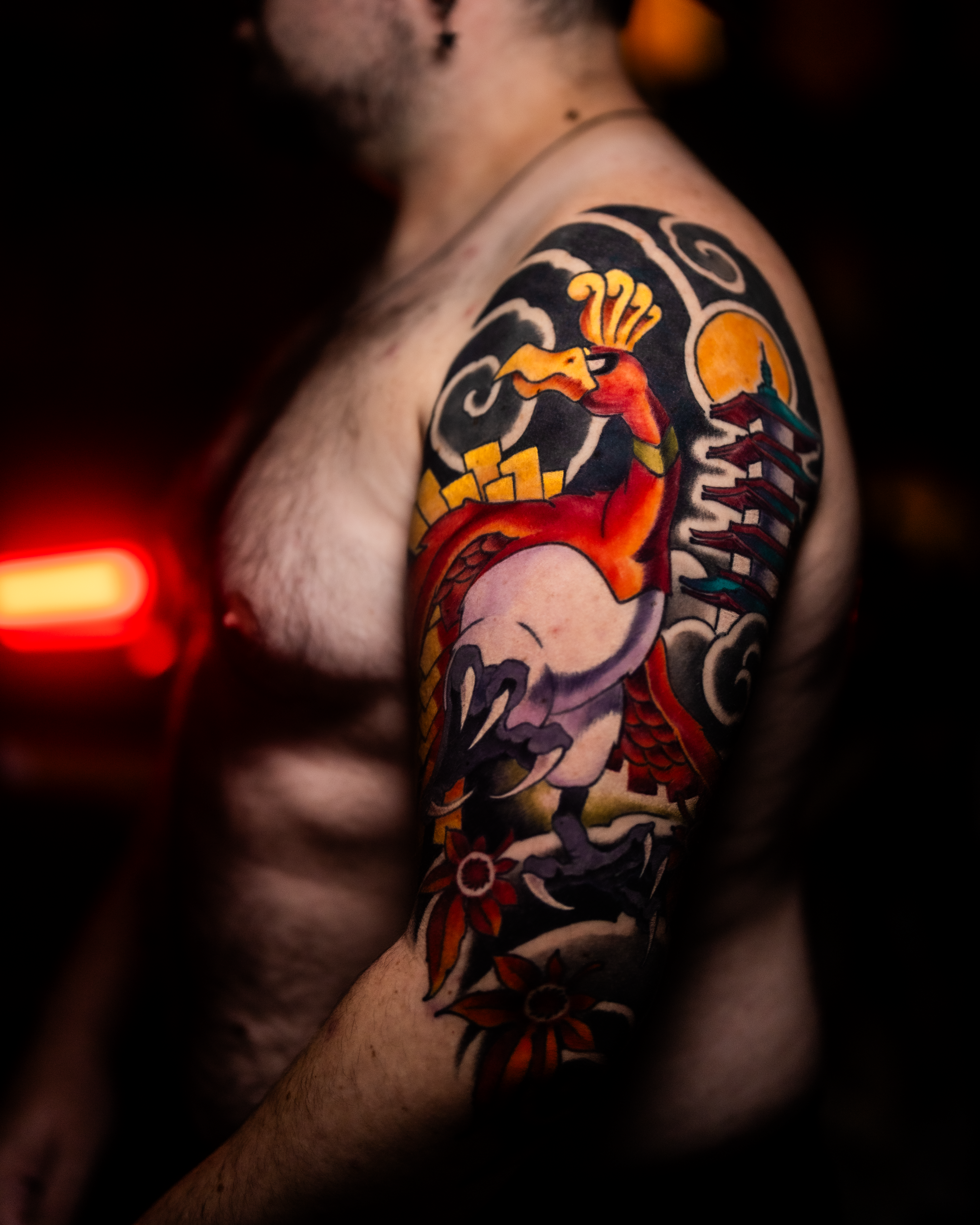 tatuagem neo trad oriental de pokemon, ho-oh