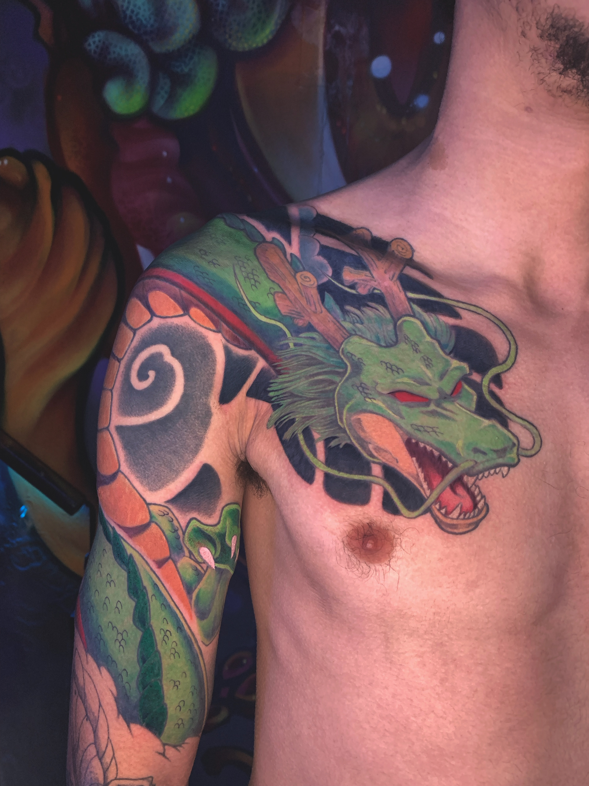 tatuagem de shenlong no estilo neo tradicional oriental