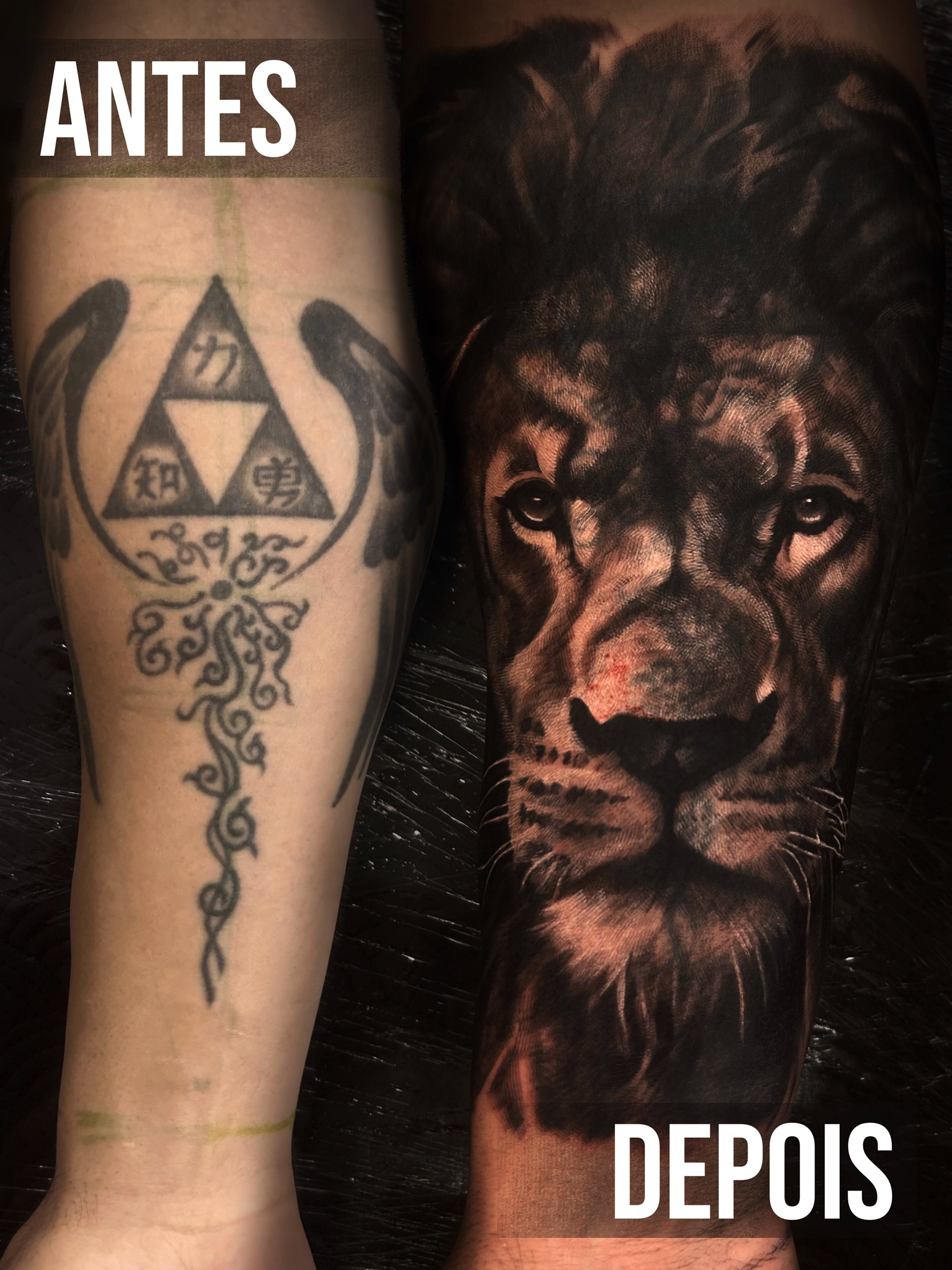 detalhes de cobertura de tatuagem em realismo preto e cinza