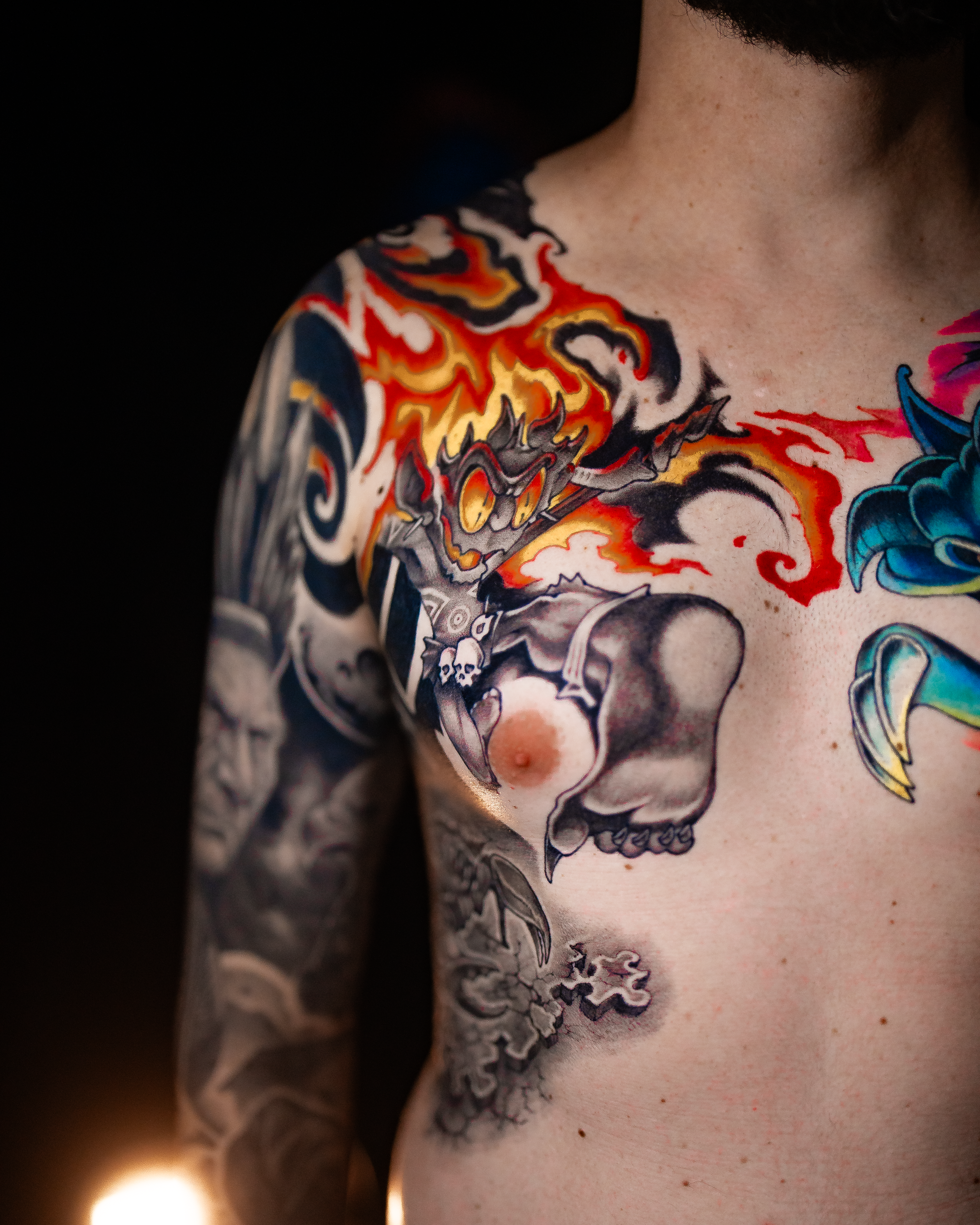 tatuagem blackwork tema folclórico