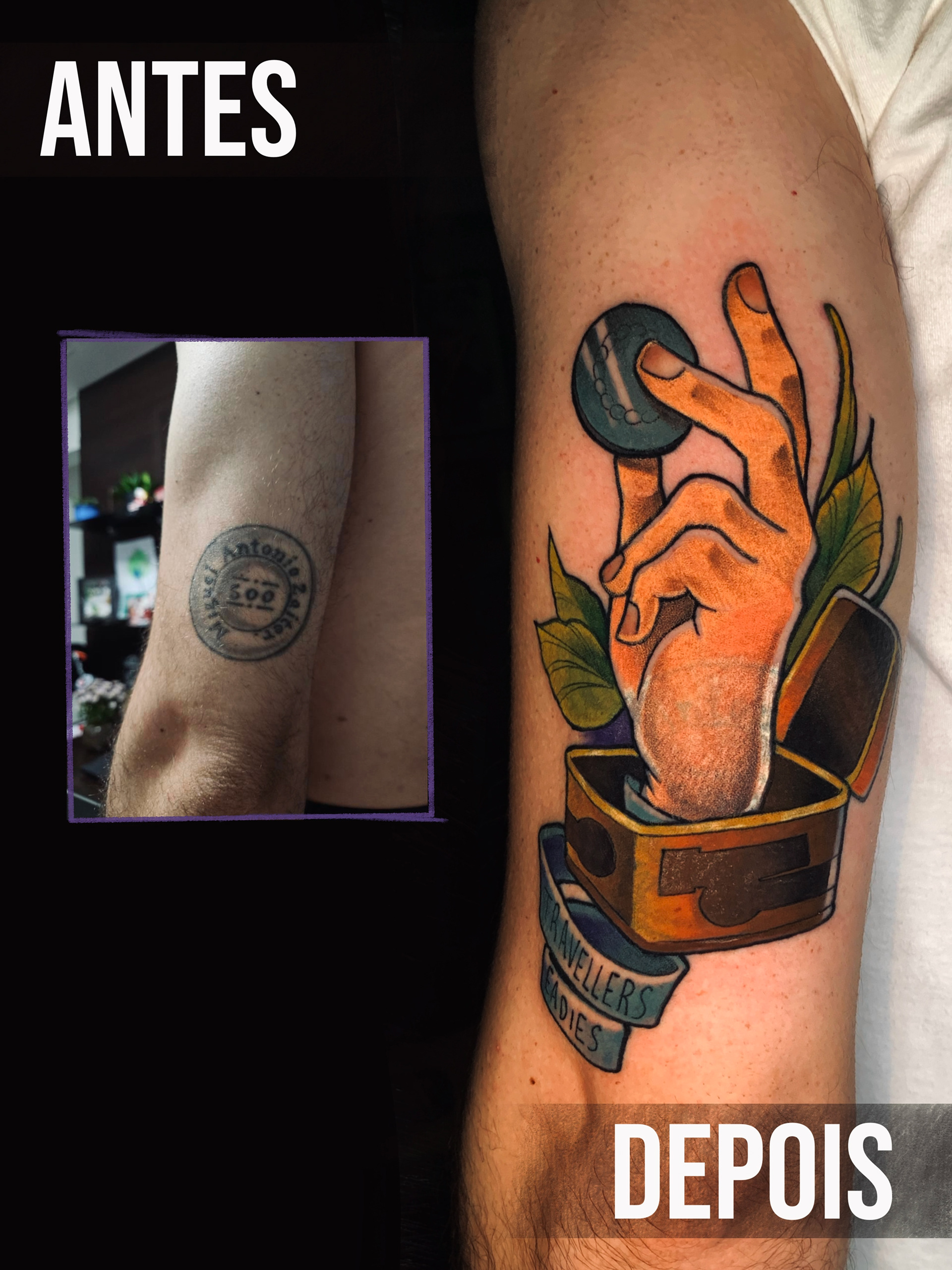 cobertura de tatuagem no estilo neo tradicional colorido