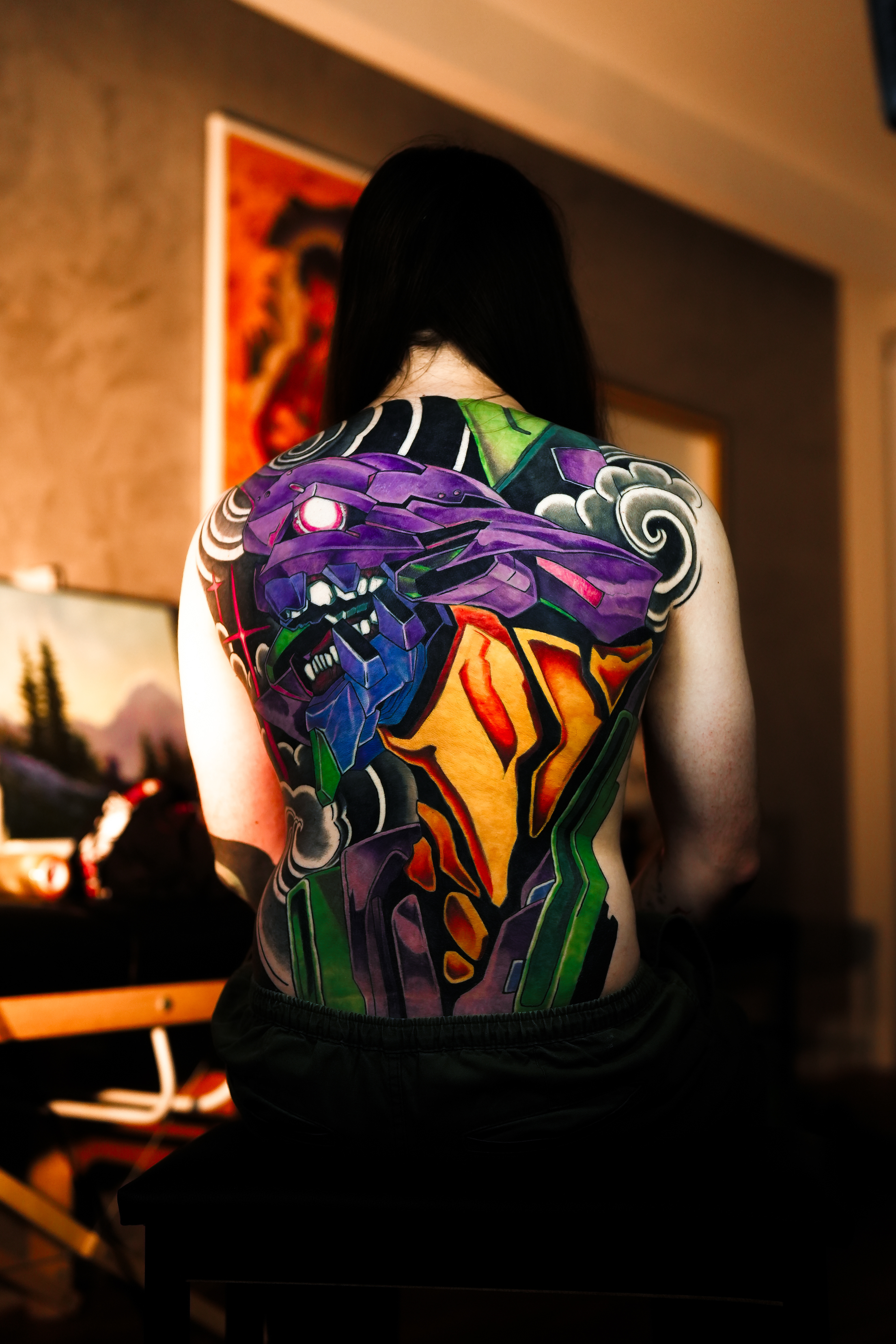 tatuagem de evangelion neo tradicional oriental — fechamento de costas