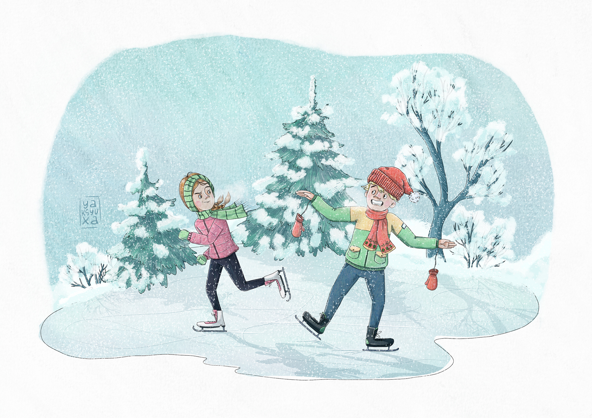 Winter characters. Skating