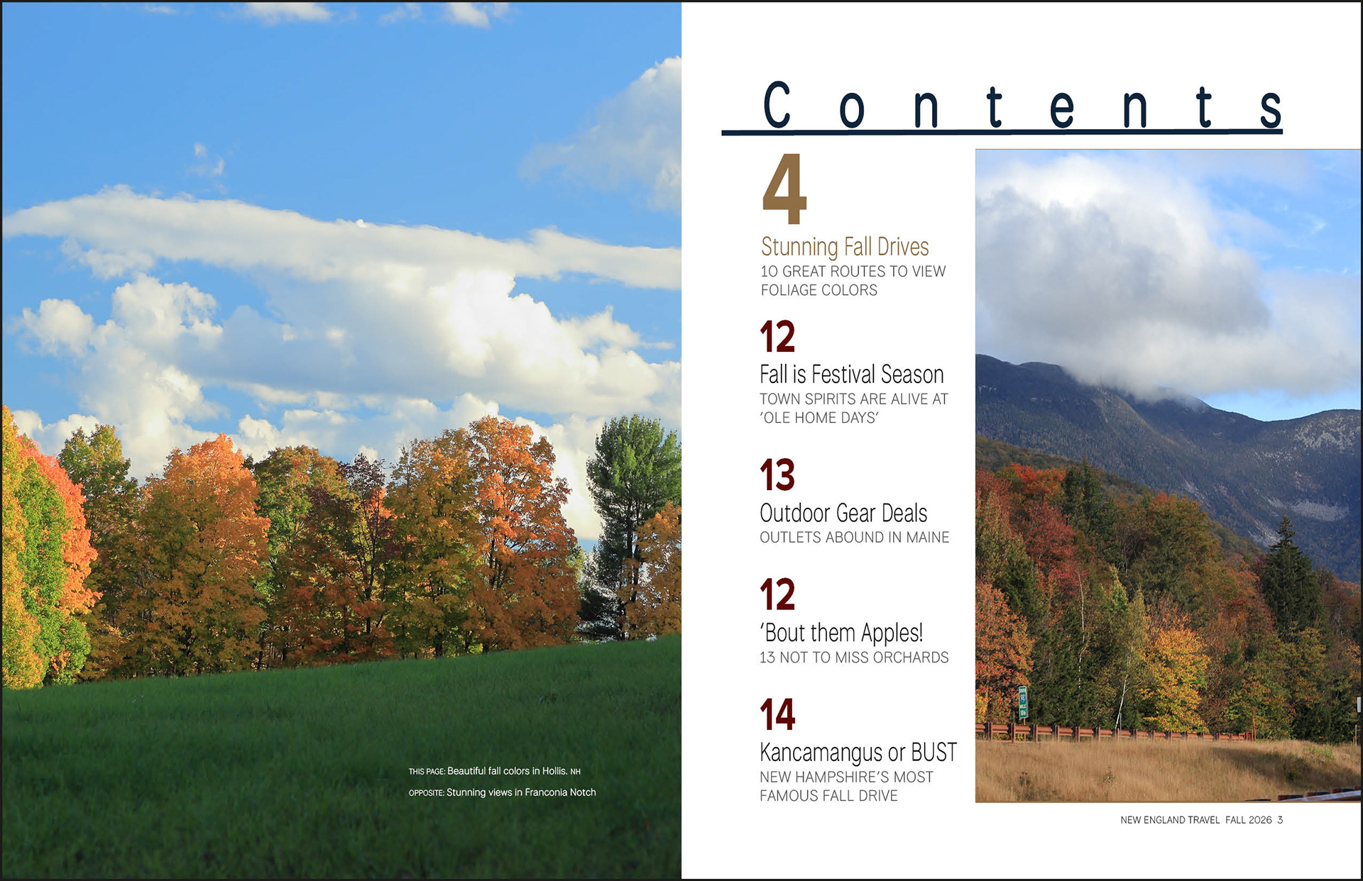 Interior spread and table of contents from New England Travel by Wendy Steckler Designs