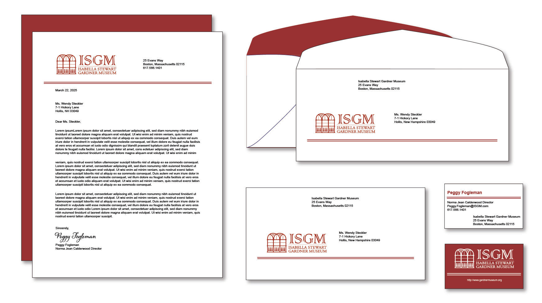 Examples of letterhead, envelope and business card logo placements as part of the refreshed logo design package by Wendy Steckler Designs