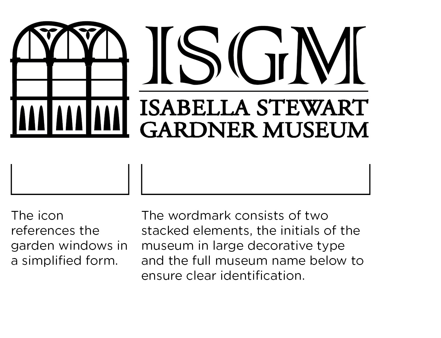Final redesigned logo (icon and wordmark) for Isabella Stewart Gardner Museum by Wendy Steckler Designs