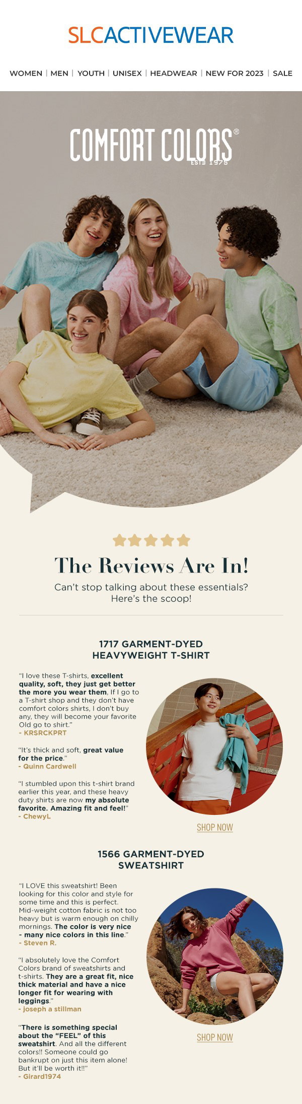 Comfort Colors Reviews Email Newsletter