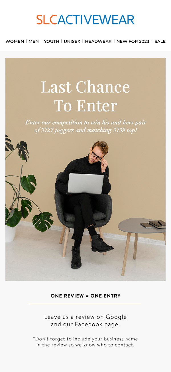 SLC Activewear Giveway Email Newsletter