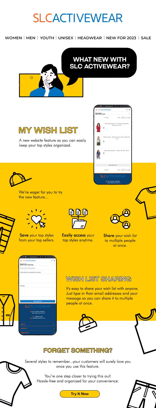 SLC Activewear My Wishlist Email Newsletter