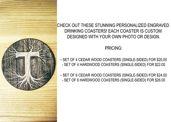 Cedar Coaster - PERSONALIZED Set of 6 Cedar Coaster - PERSONALIZED Set of 6