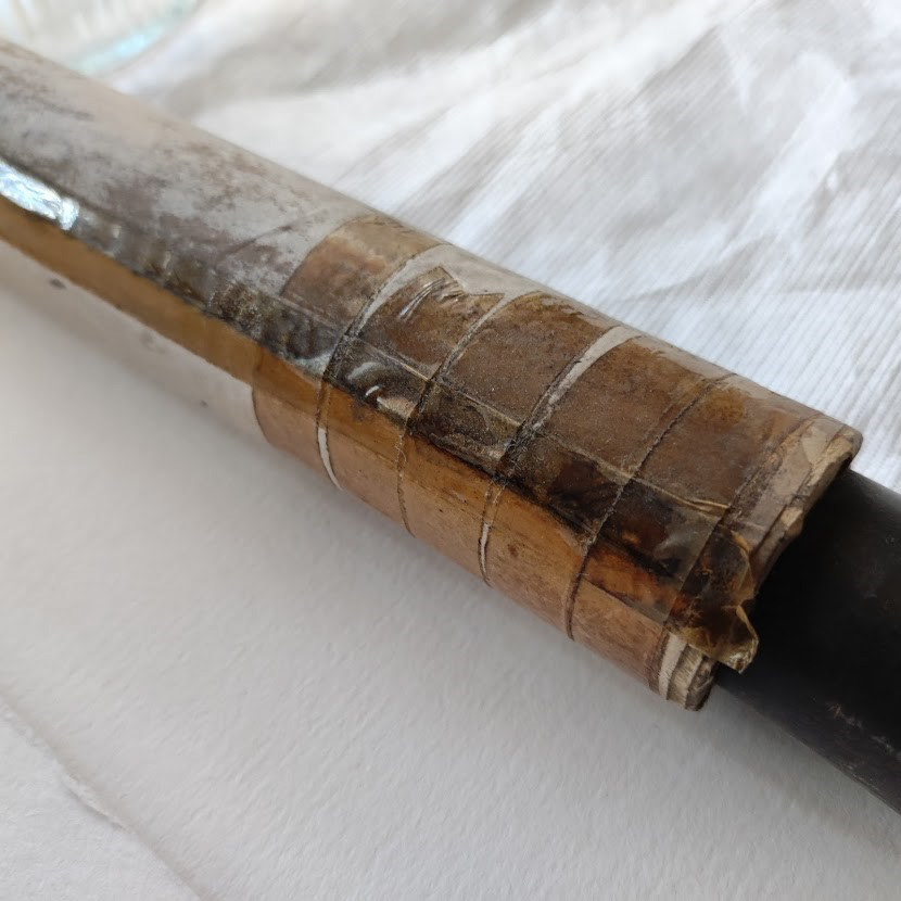 Details of the old tapes’ repairs and old tapes repairs area under microscope magnification - images before treatment: A Chinese scroll attributed to Yun Shouping (恽寿平)