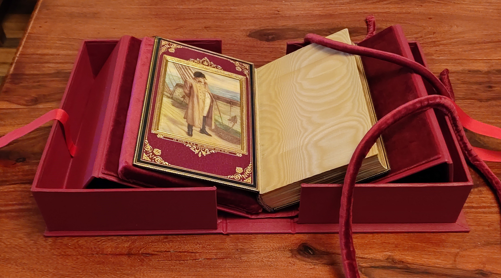 Competed box with book with integral cradle in position
