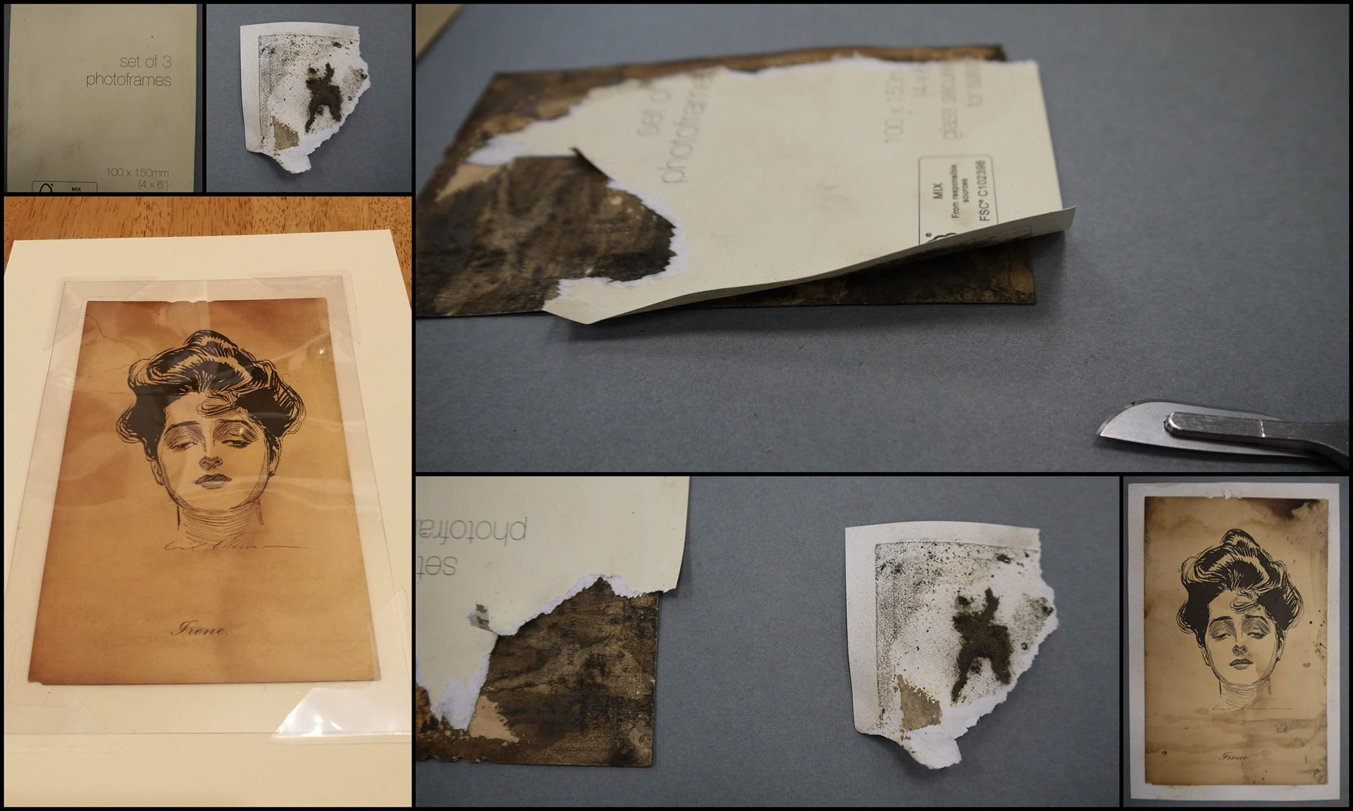 From the preservation of collections of postcards project: before and after conservation