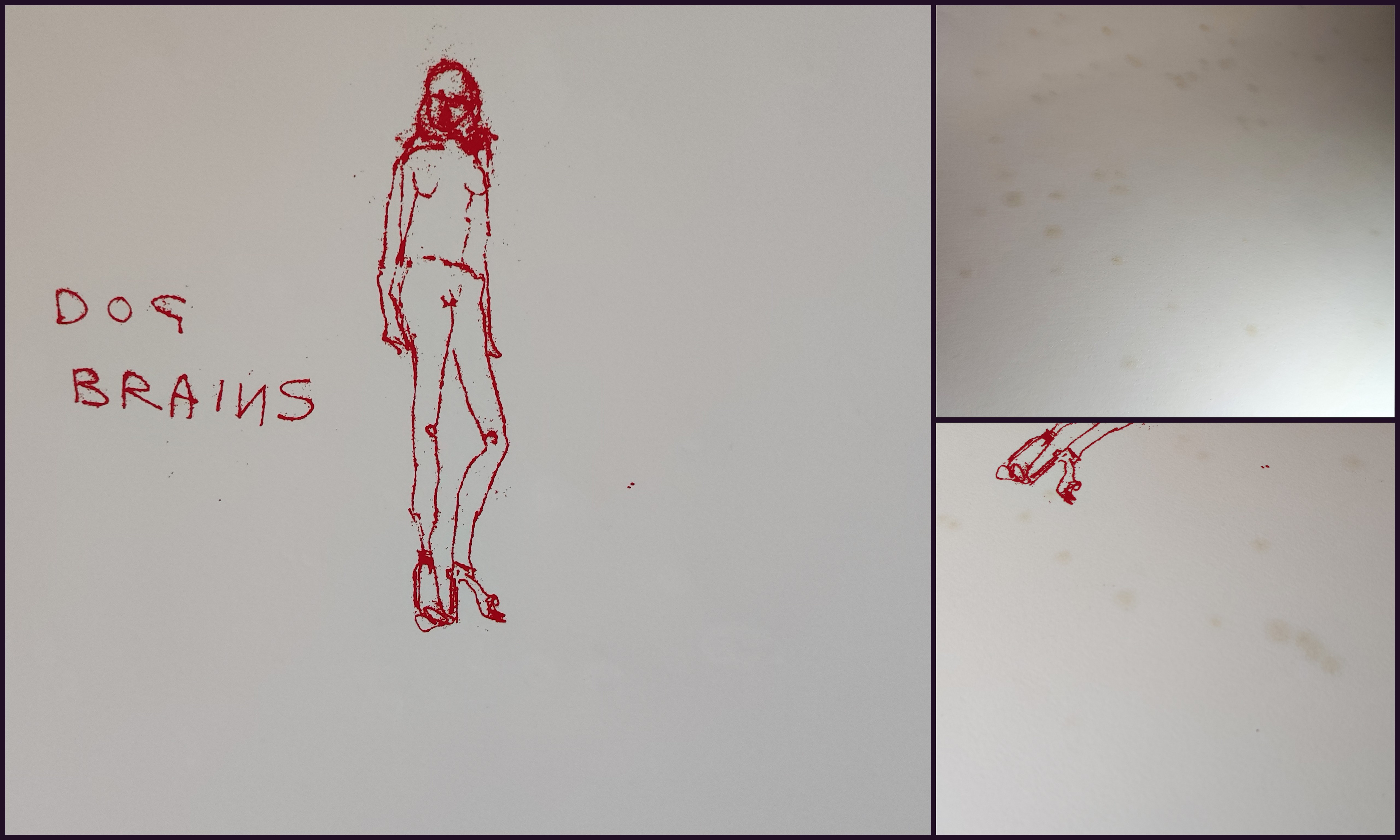 Collage of the images showing the details of the Tracey Emin print condition before and after conservation