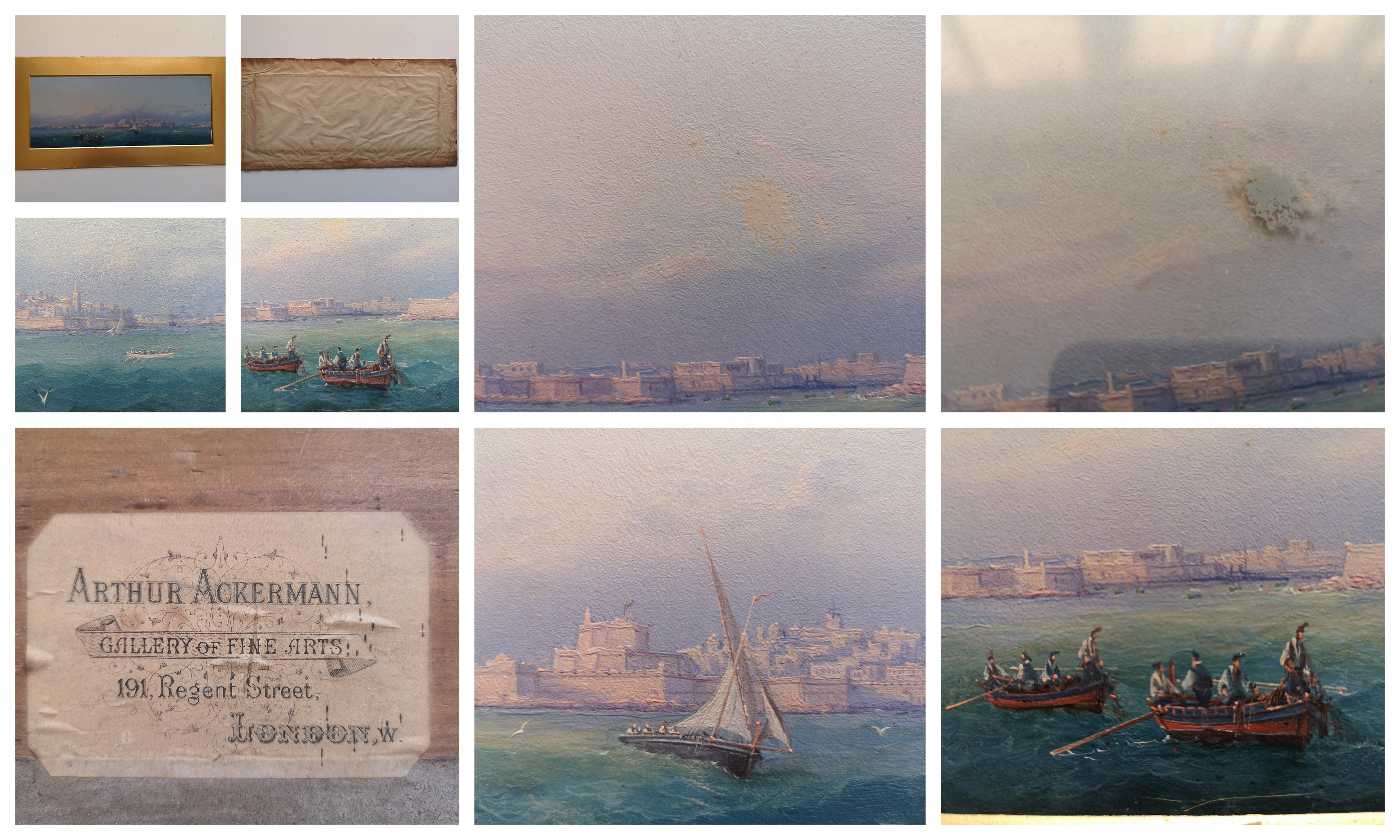 Collage of the images showing the details of the Girlamo Gianni painting condition before and after conservation