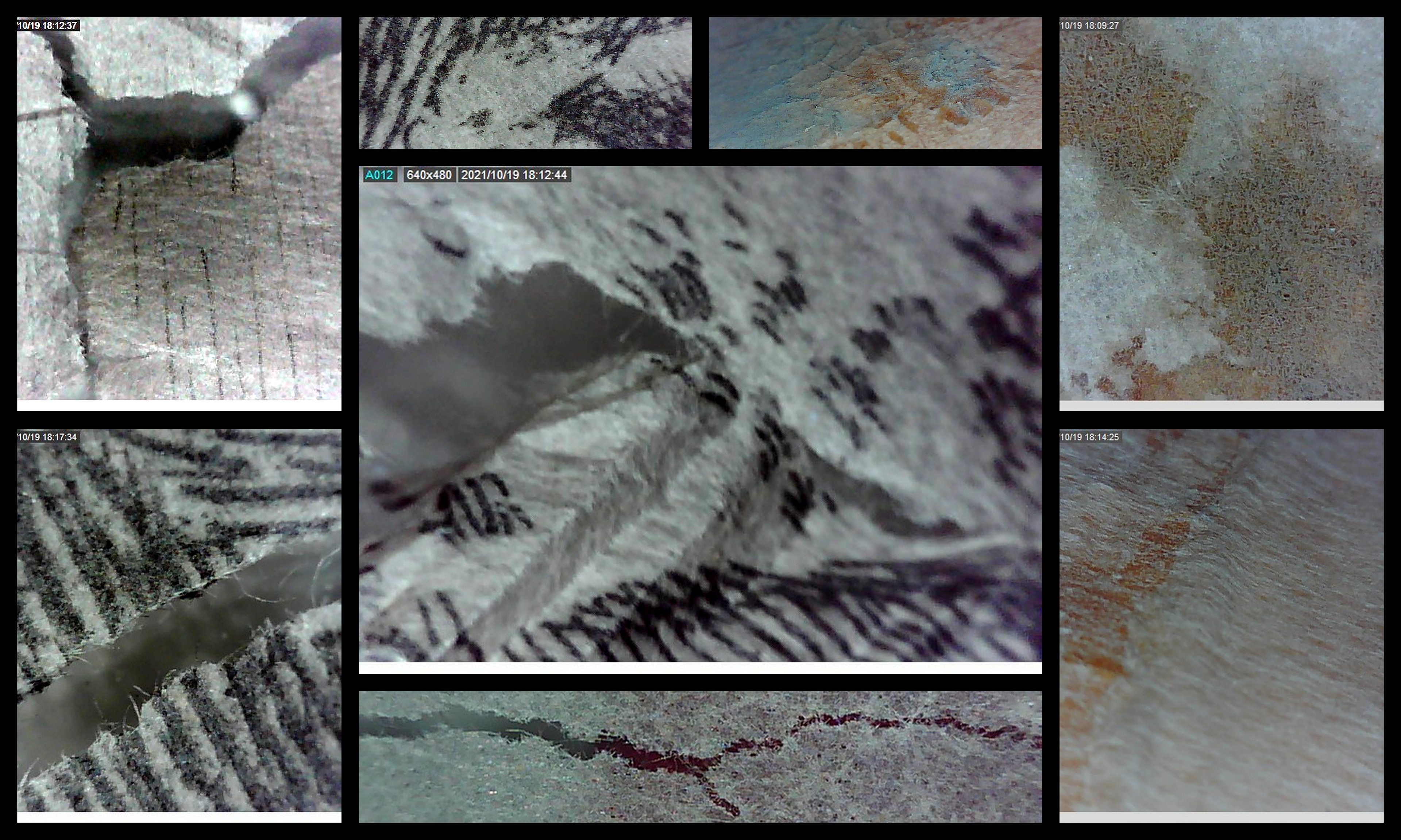 Collage of the images showing the detail of the print condition under a microscope before treatment