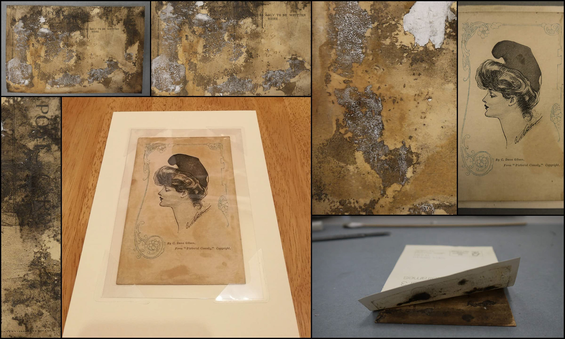 From the preservation of collections of postcards project: before and after conservation