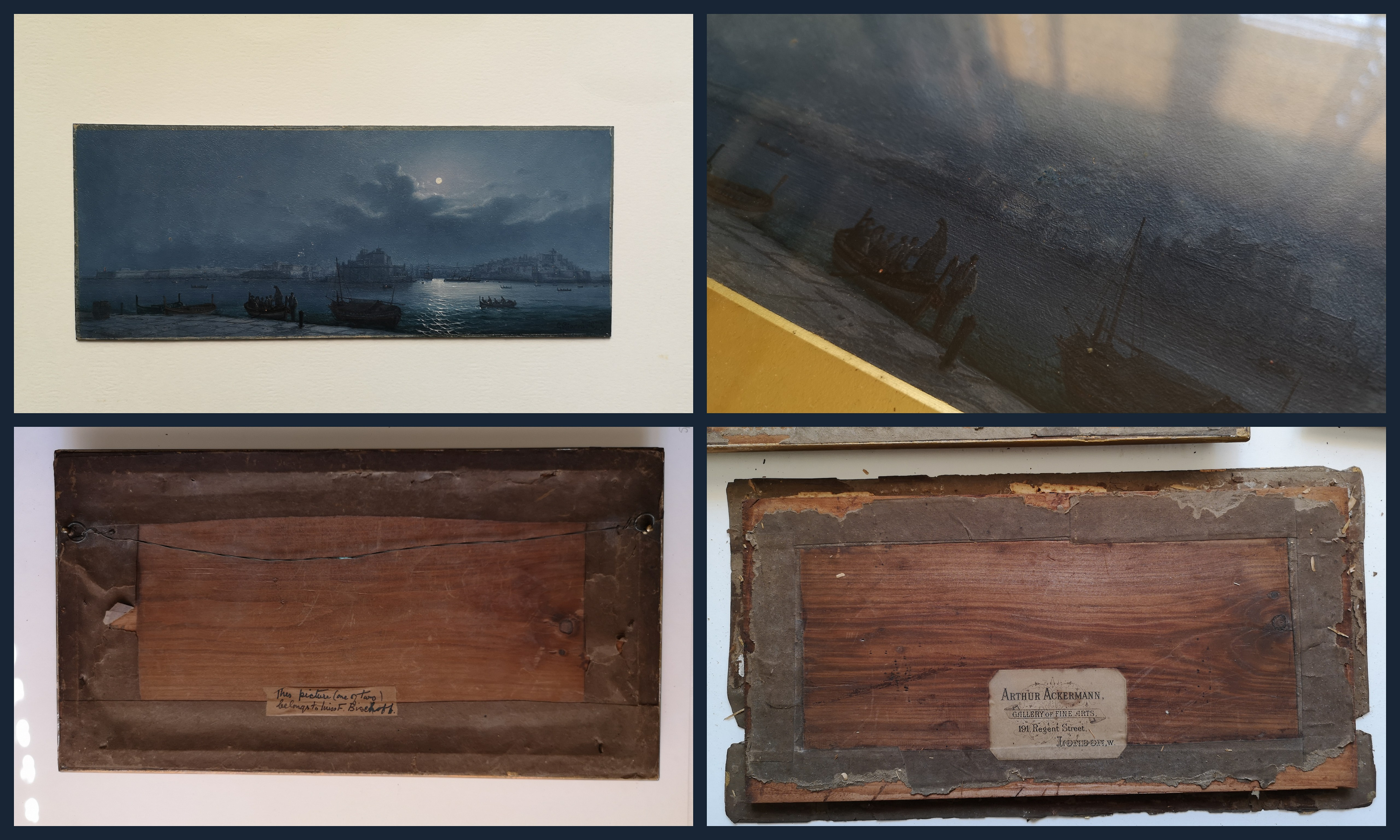 Collage of the images showing the details of the Girlamo Gianni painting condition before and after conservation
