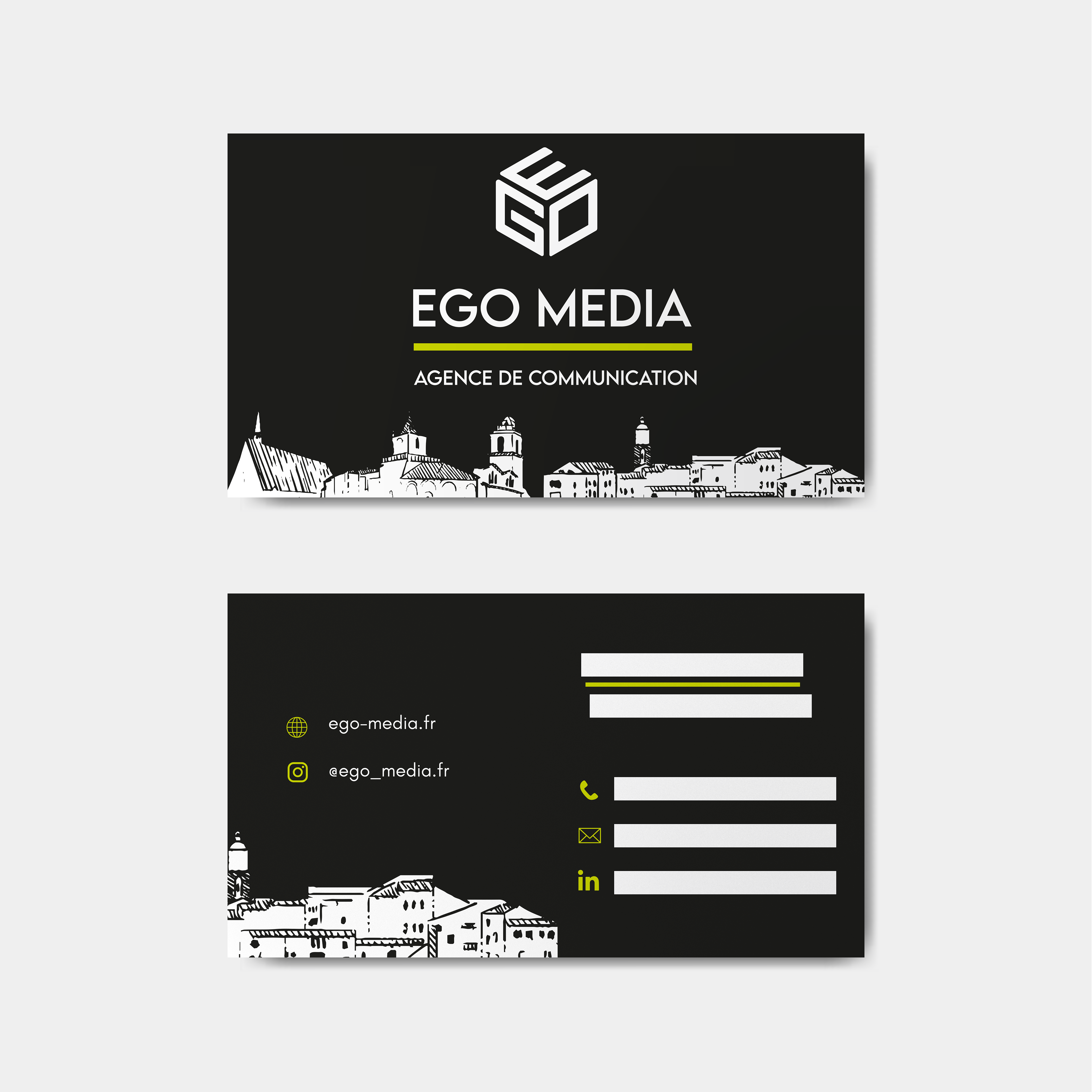 Carte de visite pour l'agence "Ego Média" à Saint-Tropez
