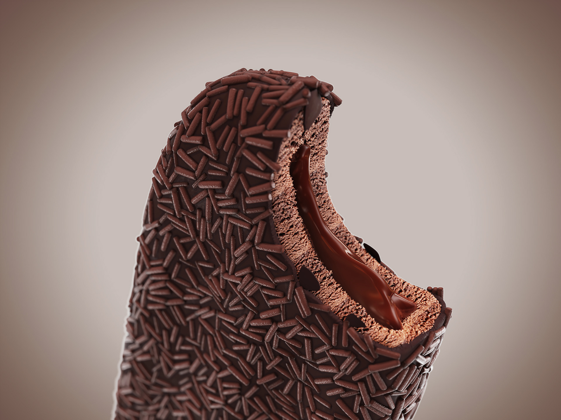 Ilustração de picolé de brigadeiro com recheio de chocolate