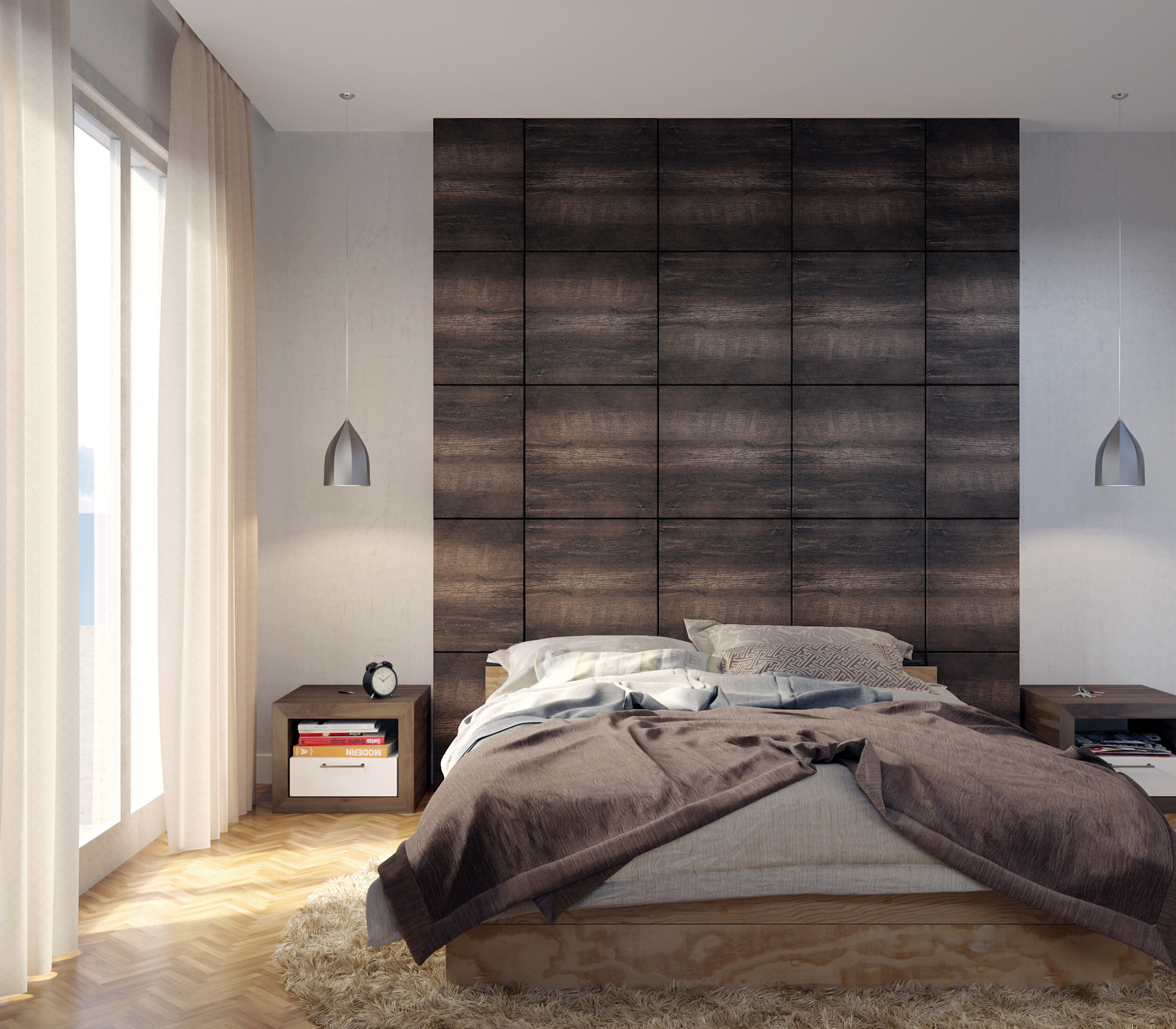 Visualização em 3D de quarto para produto de revestimento.