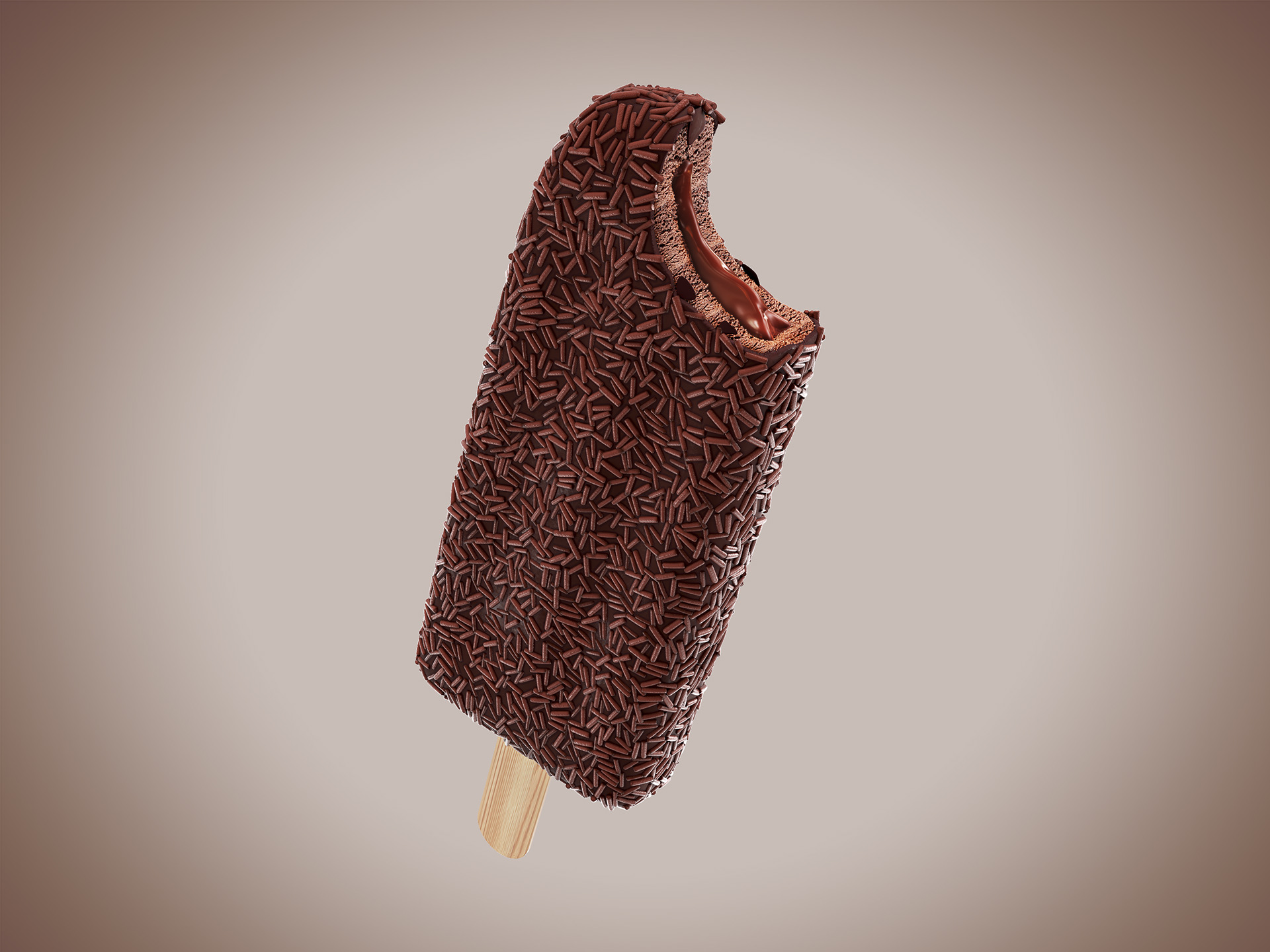 Ilustração de picolé de brigadeiro com recheio de chocolate