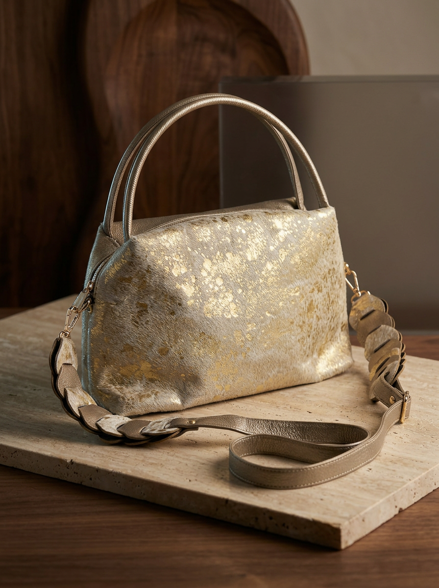 Bolso cuero pelo dorado · $ 290.000